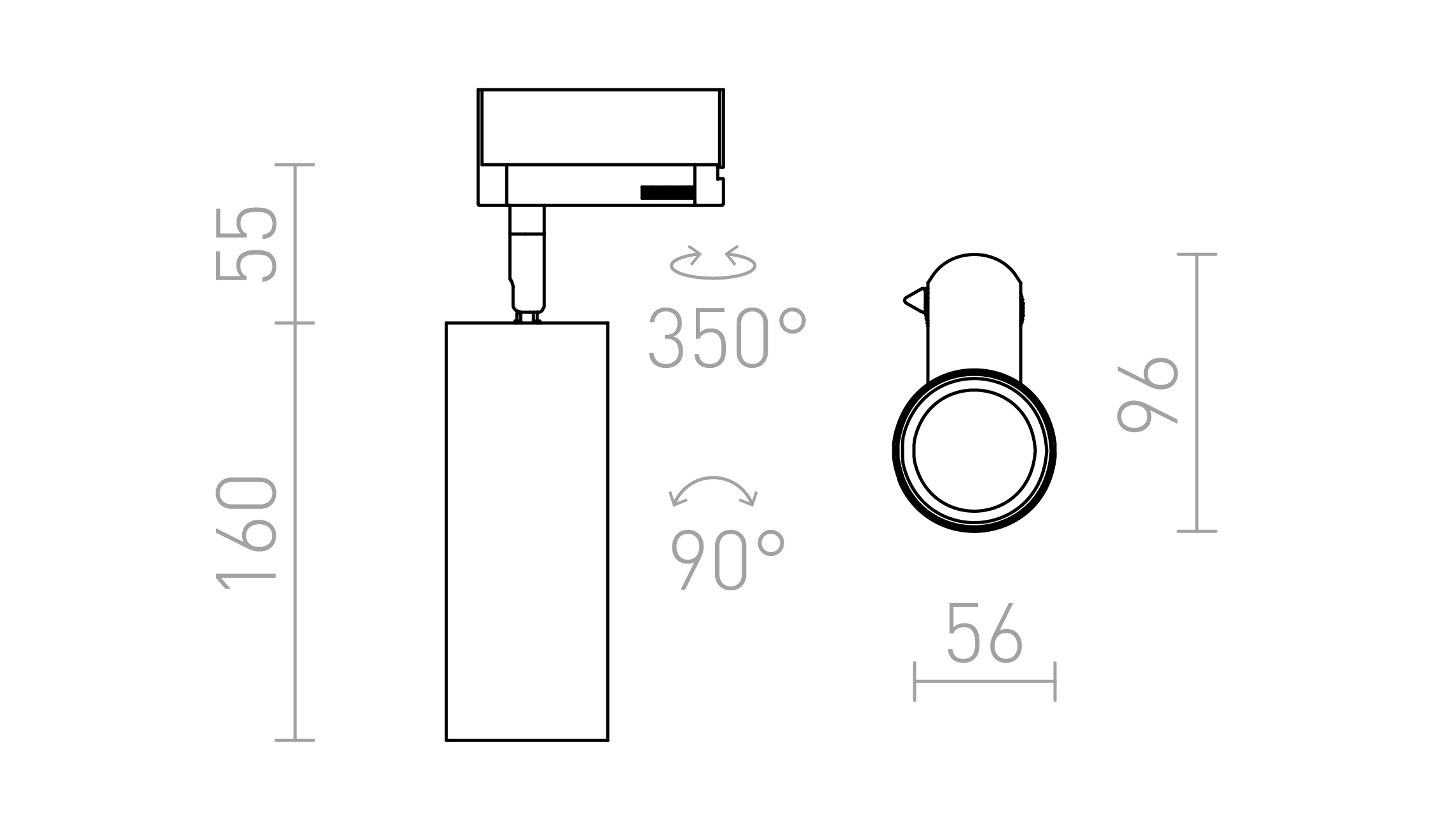 Termék vázlat – LEDRA MAVRO egyáramkörös sínre aranysárga 230V LED 12W 38° 3000K