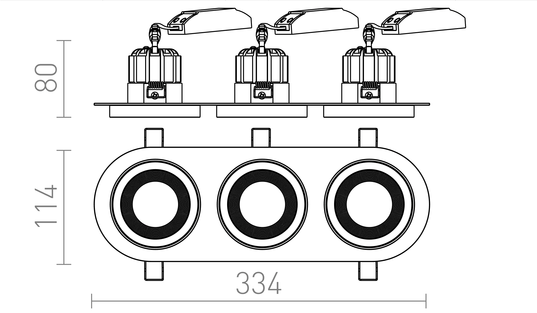 Termék vázlat – LEDRA SHARM R III süllyesztett lámpa fekete/fekete réz 230V LED 3x10W 24° 3000K