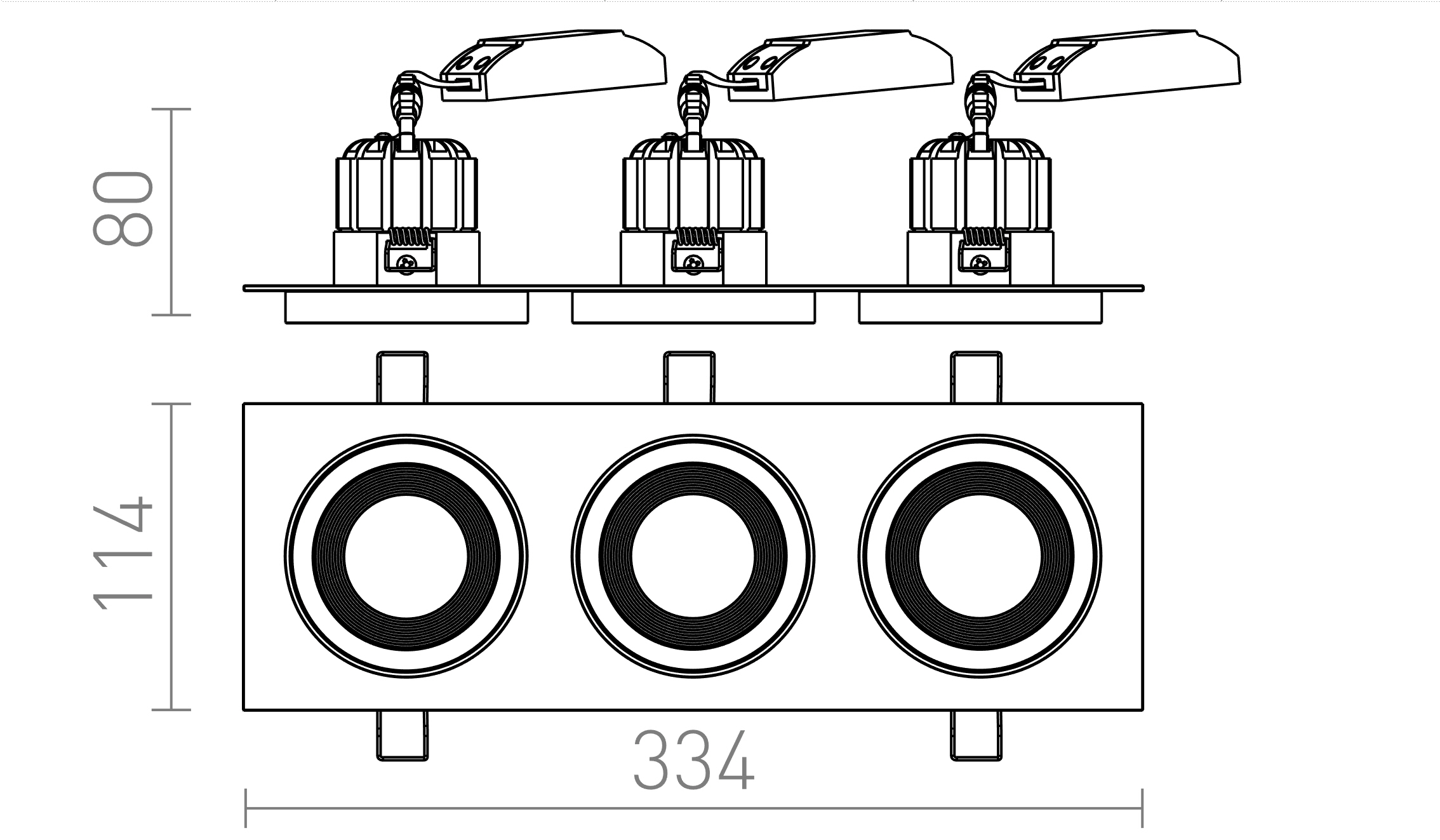 Termék vázlat – LEDRA SHARM SQ III süllyesztett lámpa fehér réz 230V LED 3x10W 24° 3000K
