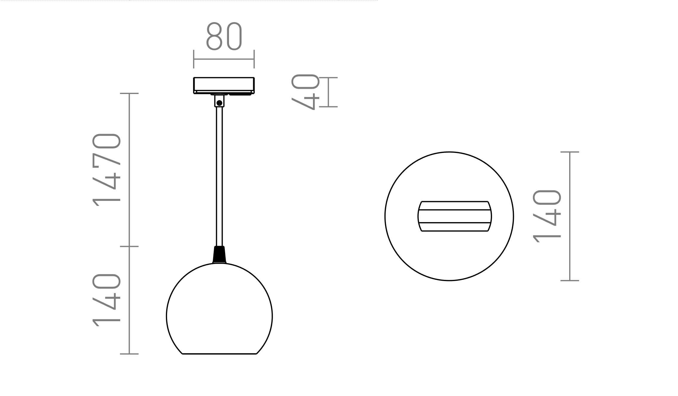 Termék vázlat – LEDRA COPA háromáramkörös sínre fekete üveg 230V LED E27 11W
