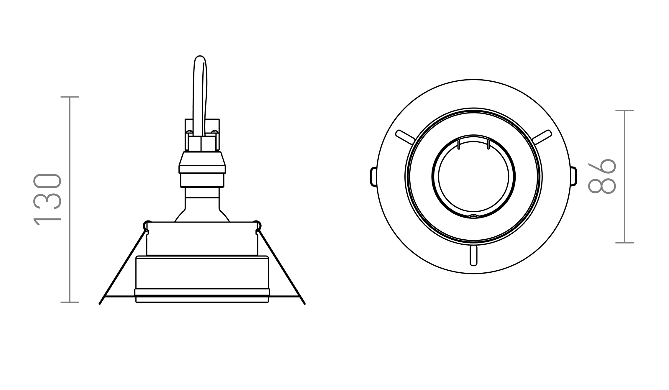 Termék vázlat – LEDRA IPSO R rögzített fehér 230V LED GU10 8W