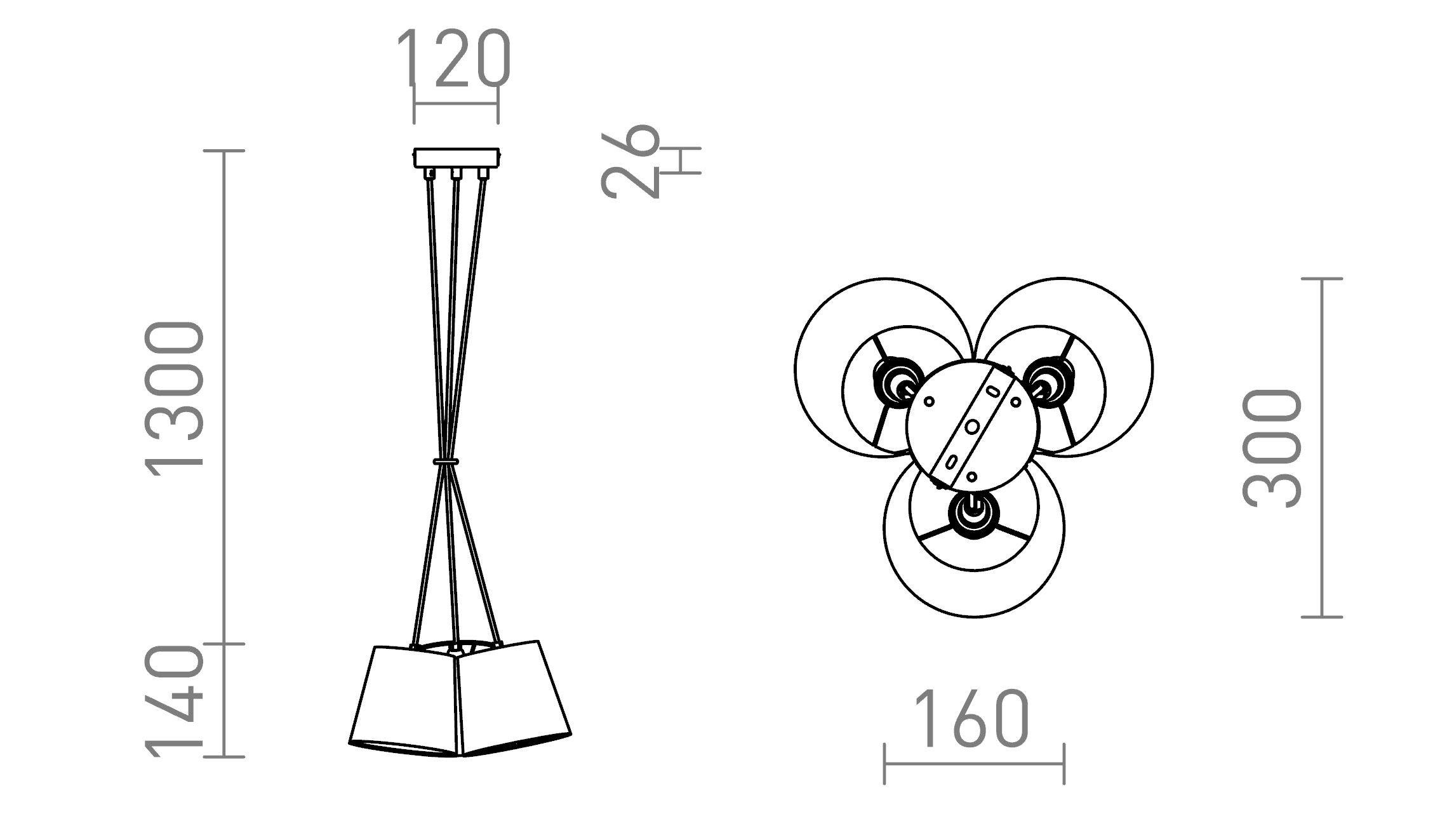Termék vázlat – LEDRA NANCY III függőlámpa fehér/piros 230V LED E14 3x11W