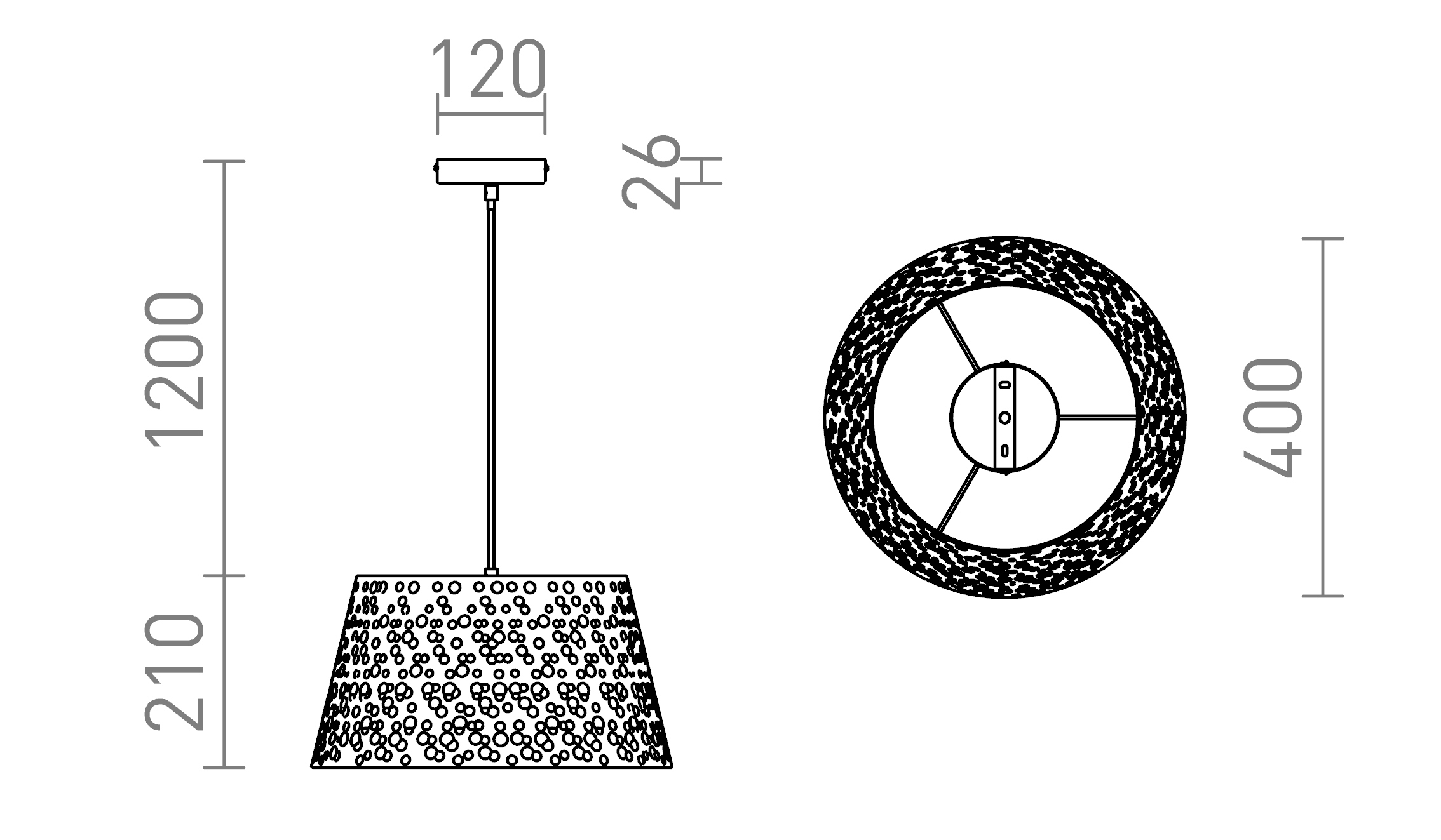 Termék vázlat – LEDRA BUCKY 40 függőlámpa fehér/szürke fém 230V LED E27 15W