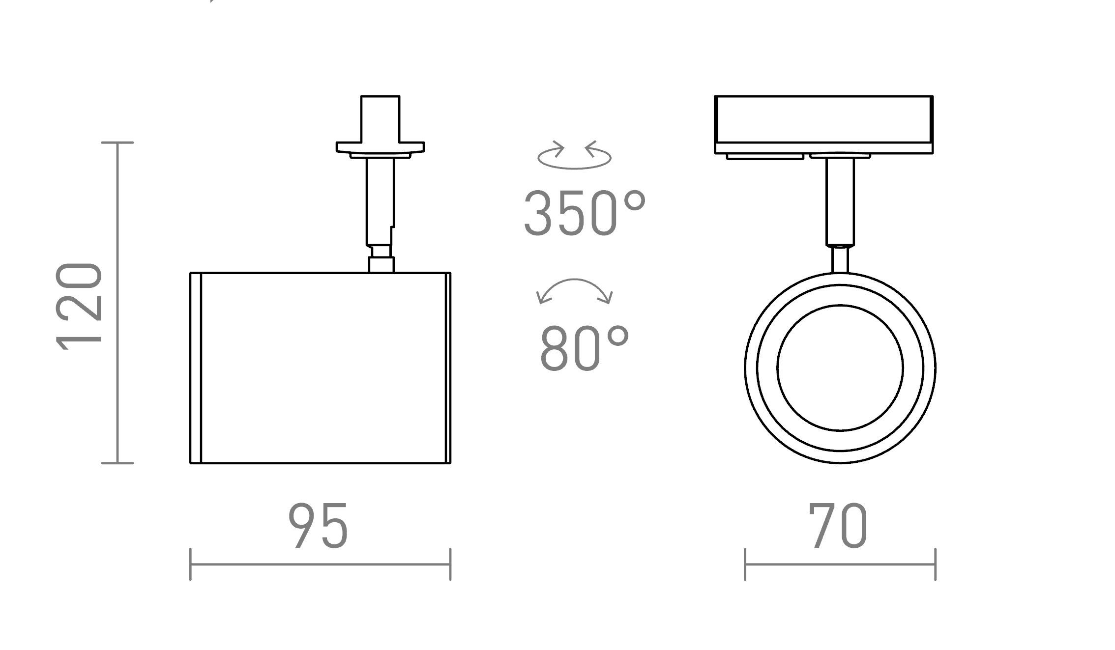 Termék vázlat – LEDRA CADENZA egyáramkörös sínre fekete 230V LED GU10 10W