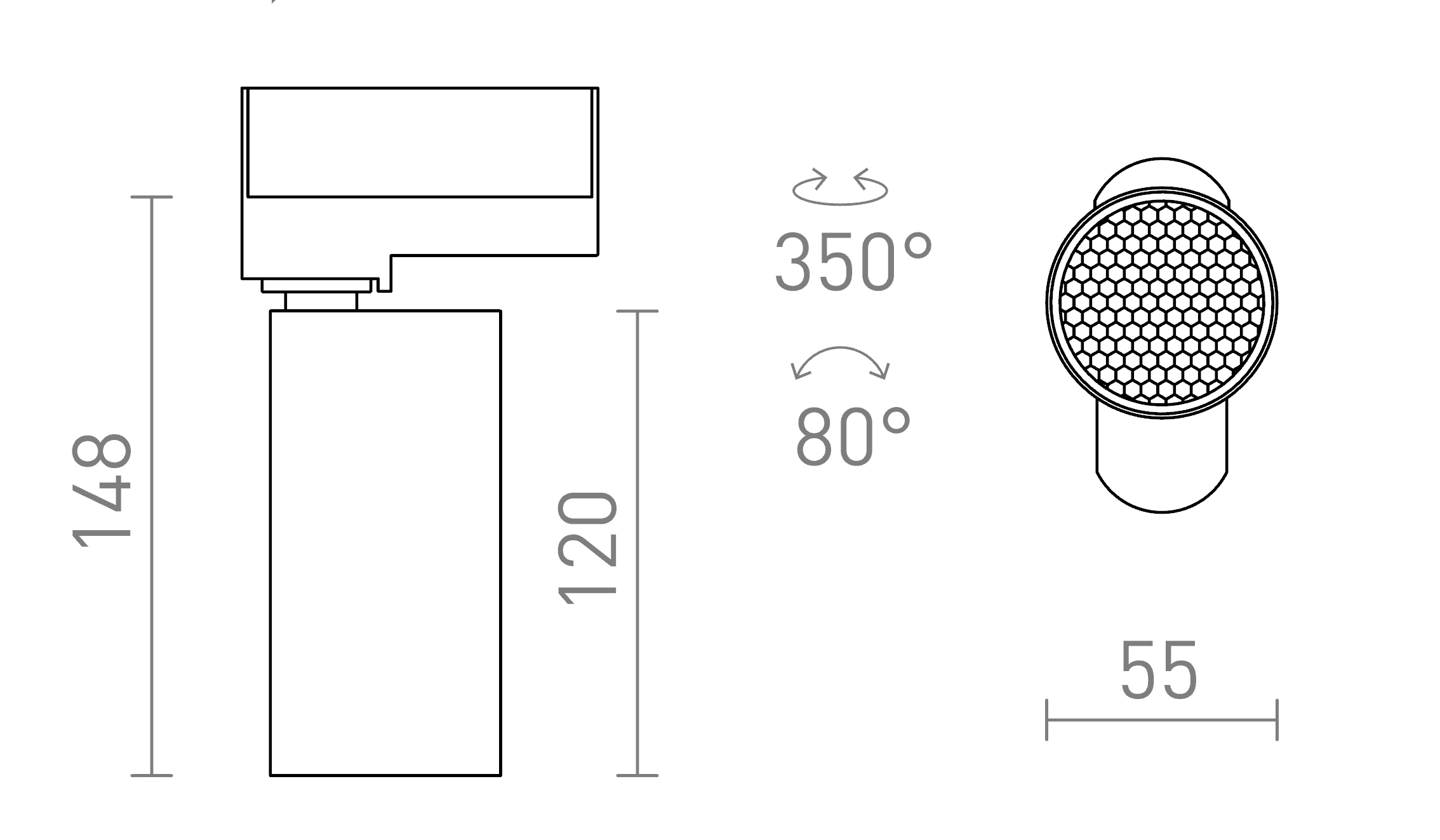 Termék vázlat – LEDRA FORZA háromáramkörös sínre fekete 230V LED GU10 10W