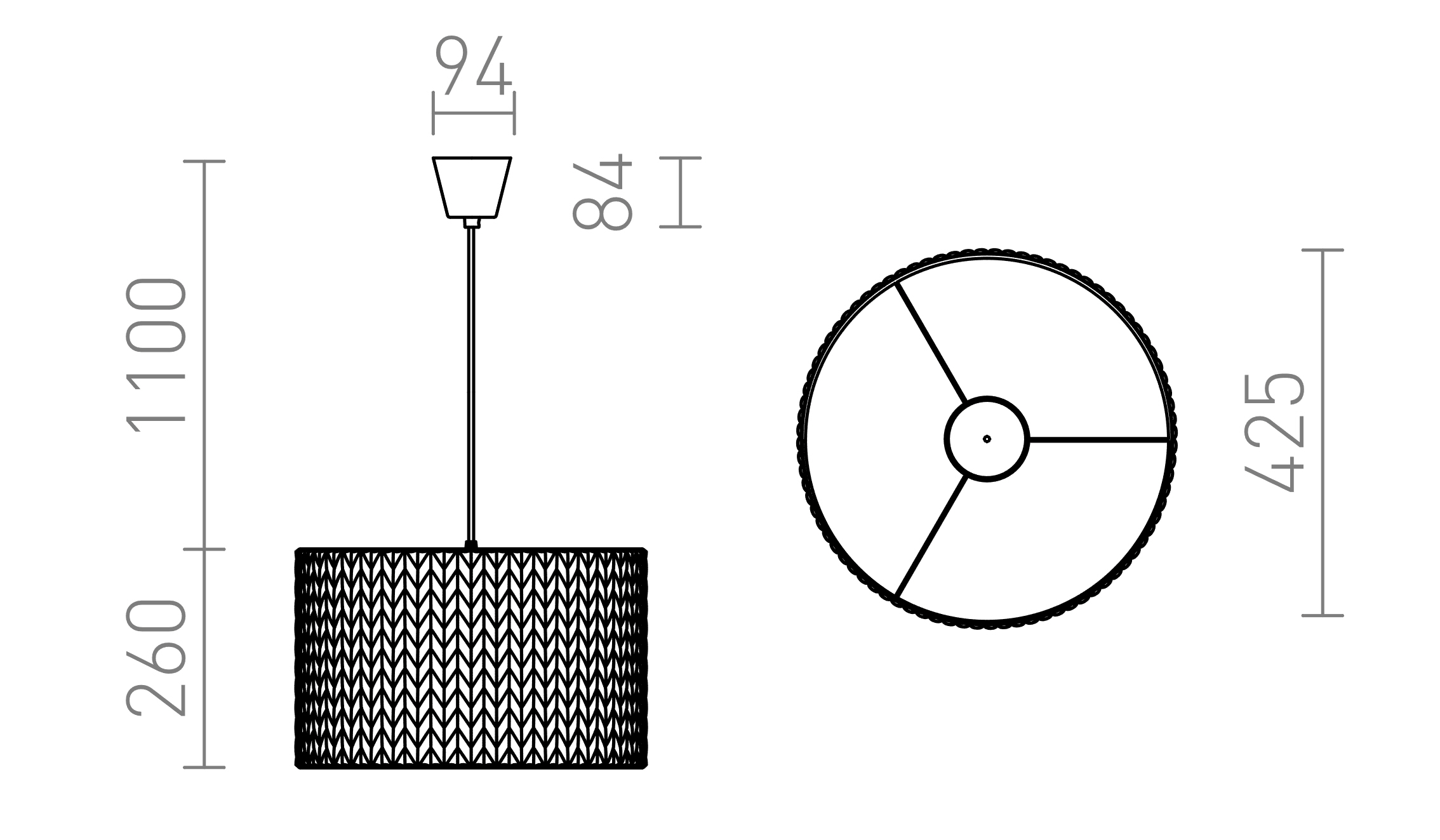 Termék vázlat – LEDRA AINO 40 függőlámpa szürke króm 230V LED E27 15W