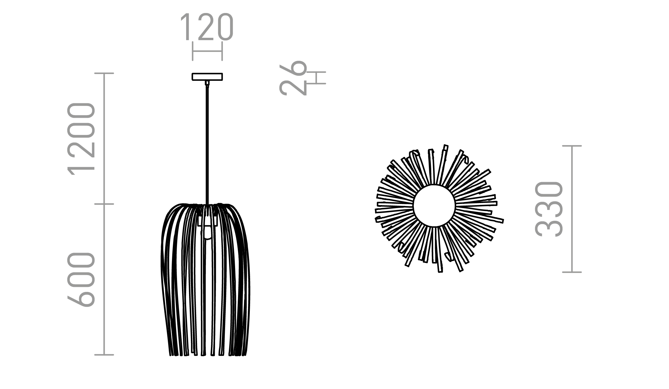 Termék vázlat – LEDRA ZALA függőlámpa fehér PVC/fekete 230V LED E27 11W