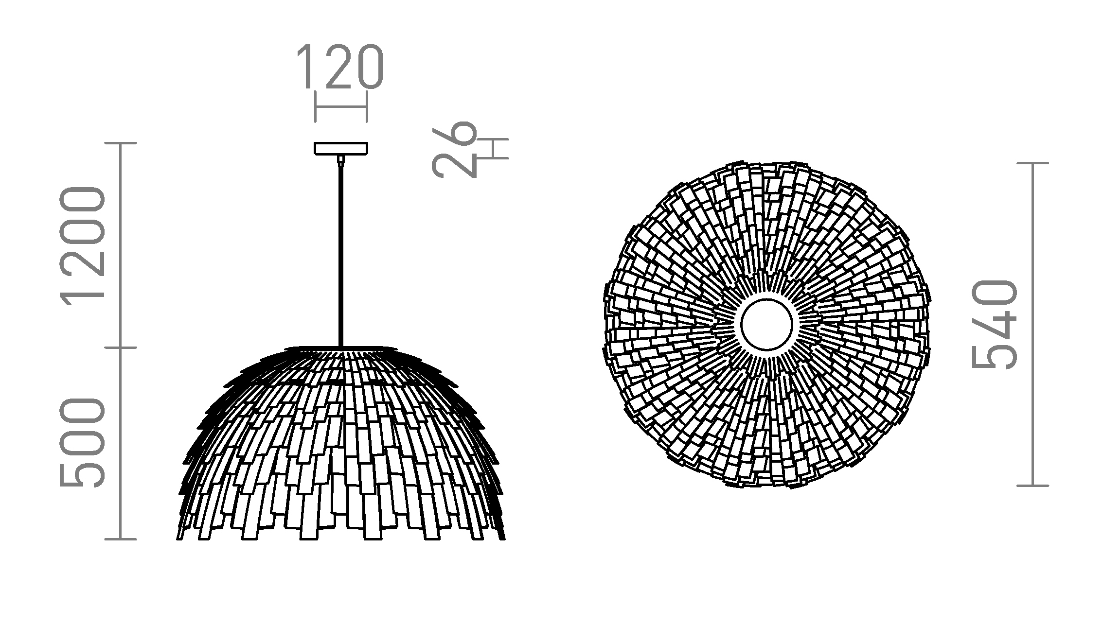 Termék vázlat – LEDRA RARA függőlámpa fehér PVC/fekete 230V LED E27 15W