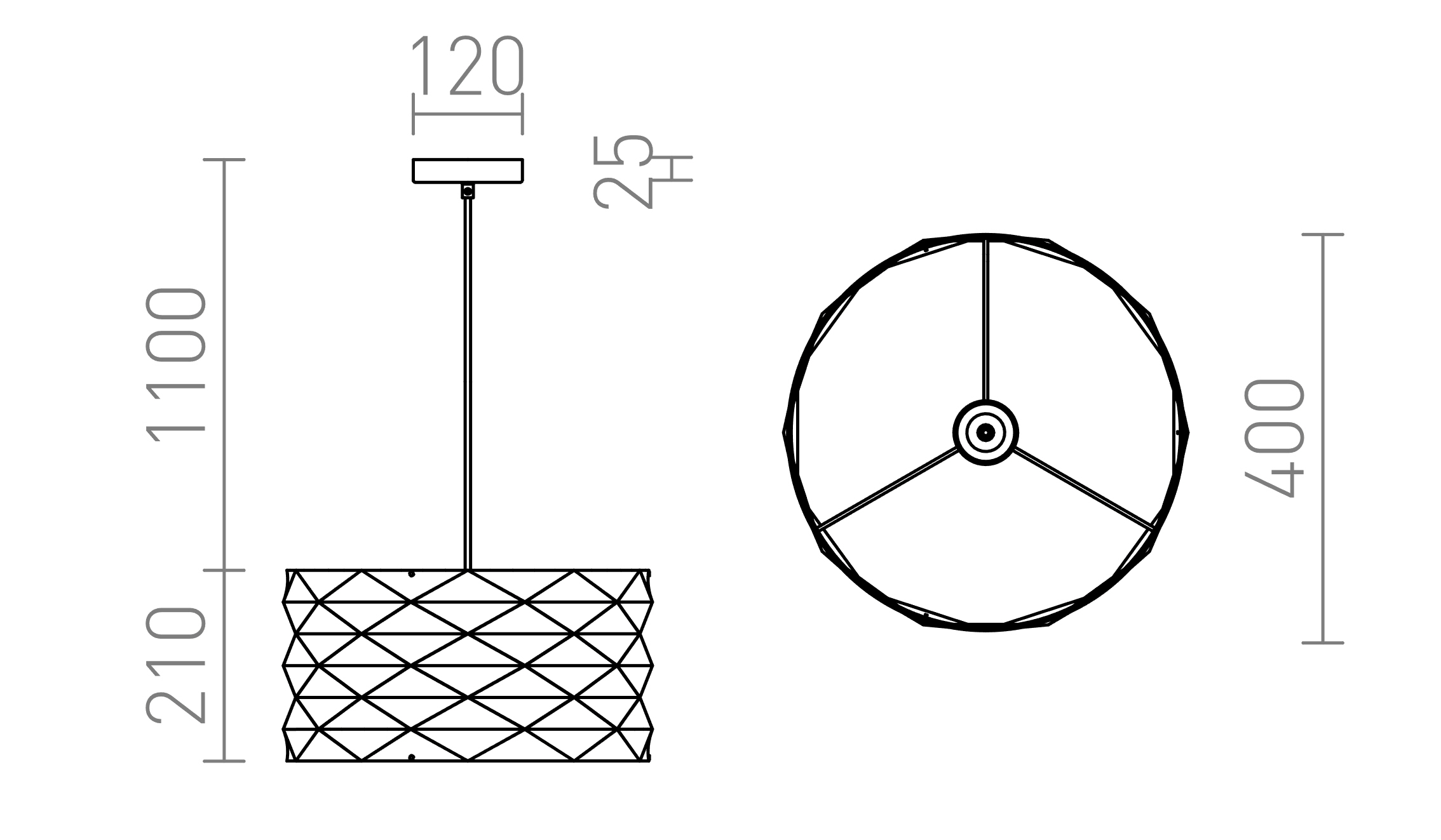 Termék vázlat – LEDRA EZRA 40 függőlámpa fehér PVC/szürke 230V LED E27 15W