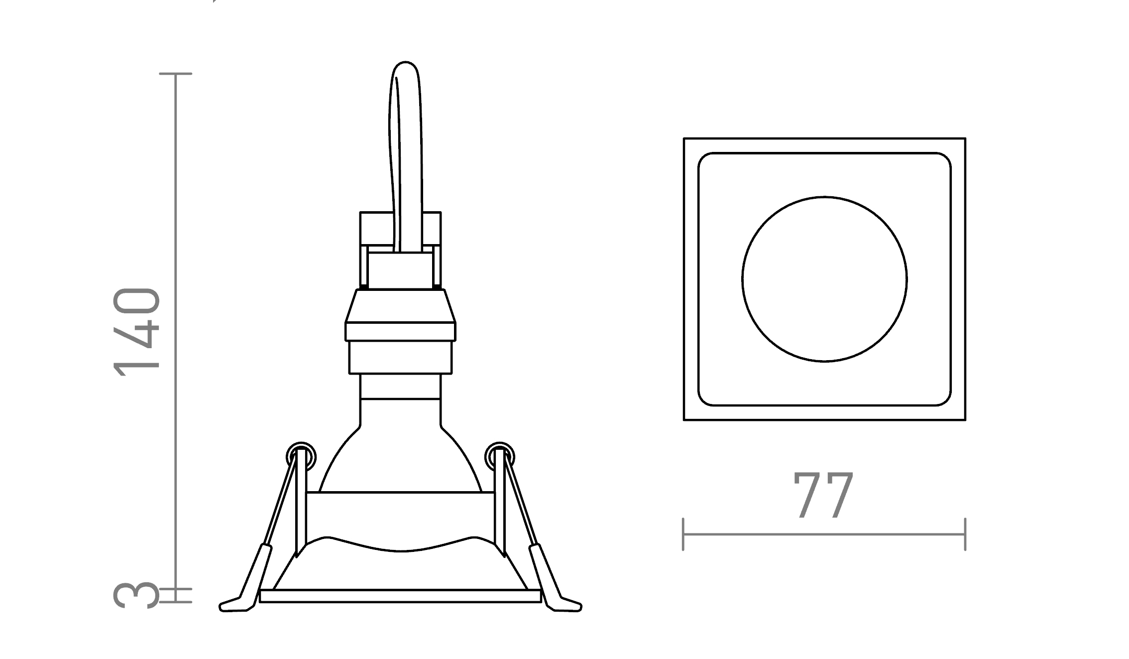 Termék vázlat – LEDRA ZURI SQ süllyesztett lámpa fekete 230V GU10 35W