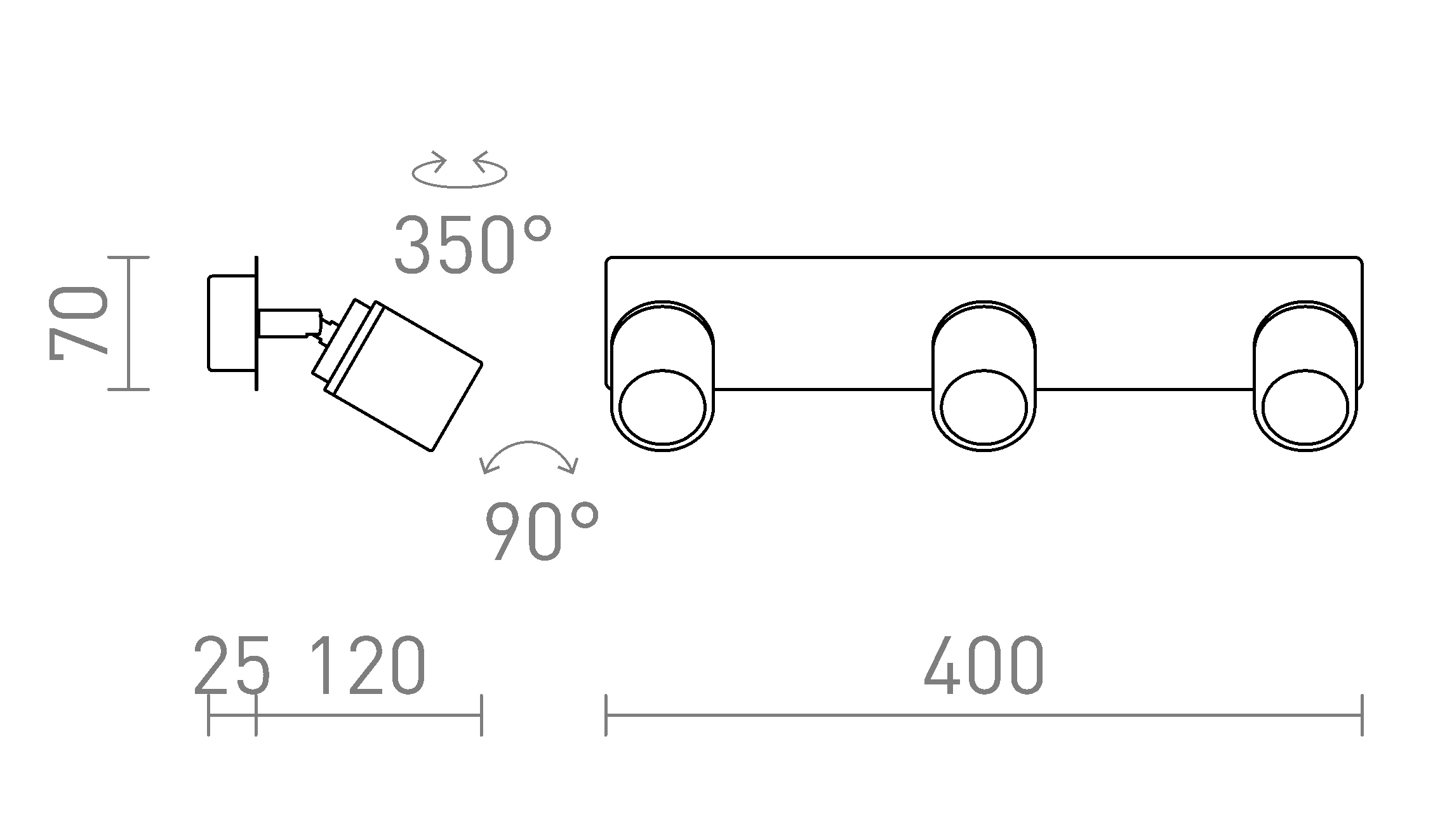 Termék vázlat – LEDRA DUBLIN III felületre szerelhető króm 230V GU10 3x9W IP44