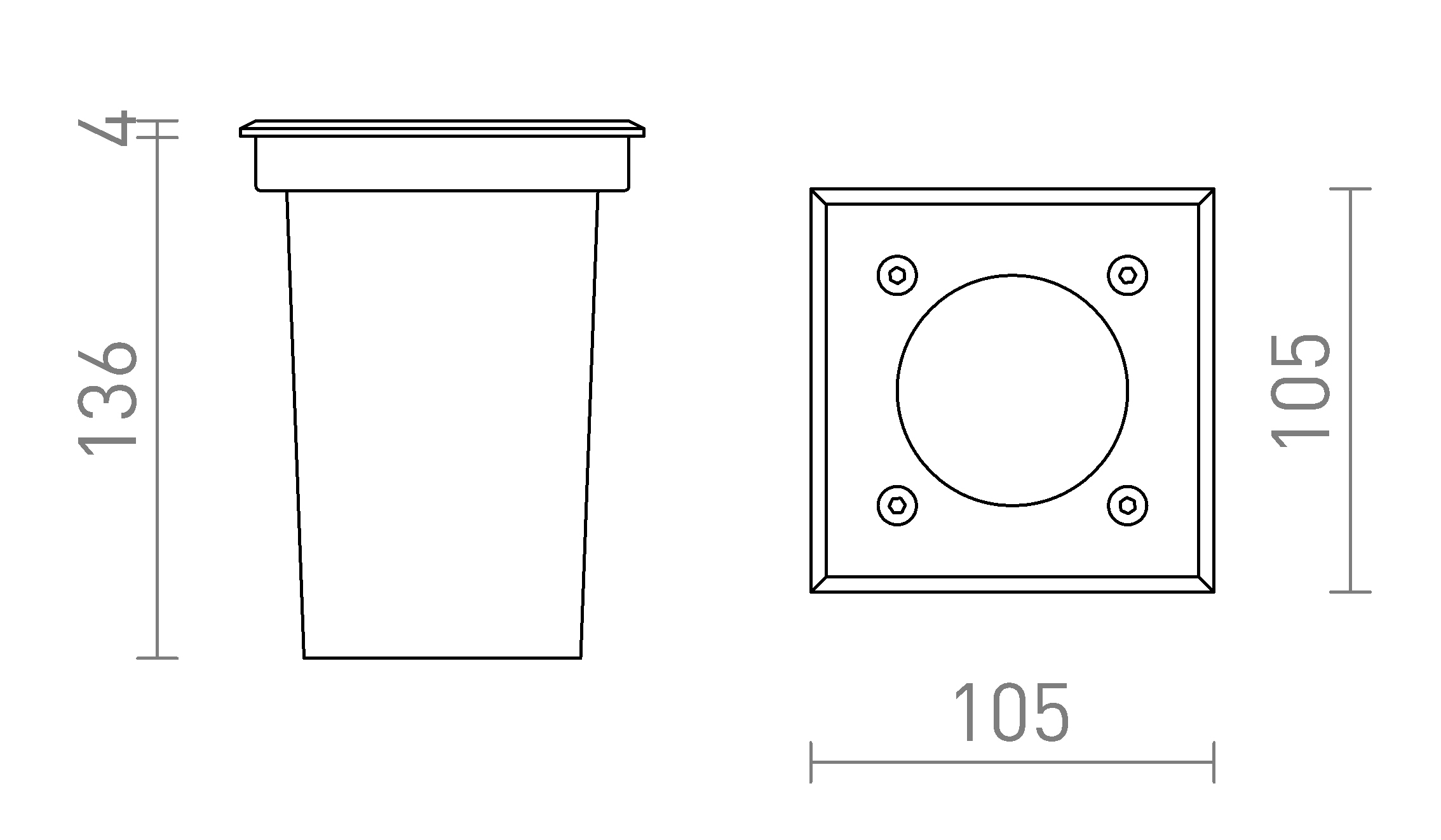 Termék vázlat – LEDRA ORBU SQ 10 süllyesztett lámpa rozsdamentes acél 230V LED GU10 15W IP67