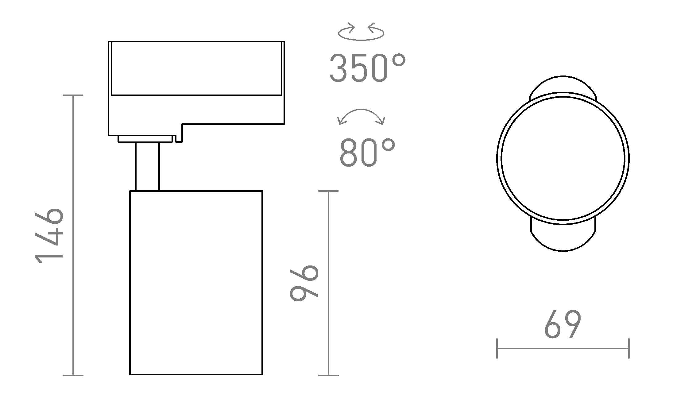 Termék vázlat – LEDRA CONNOR háromáramkörös sínre fekete/aranysárga 230V LED GU10 10W