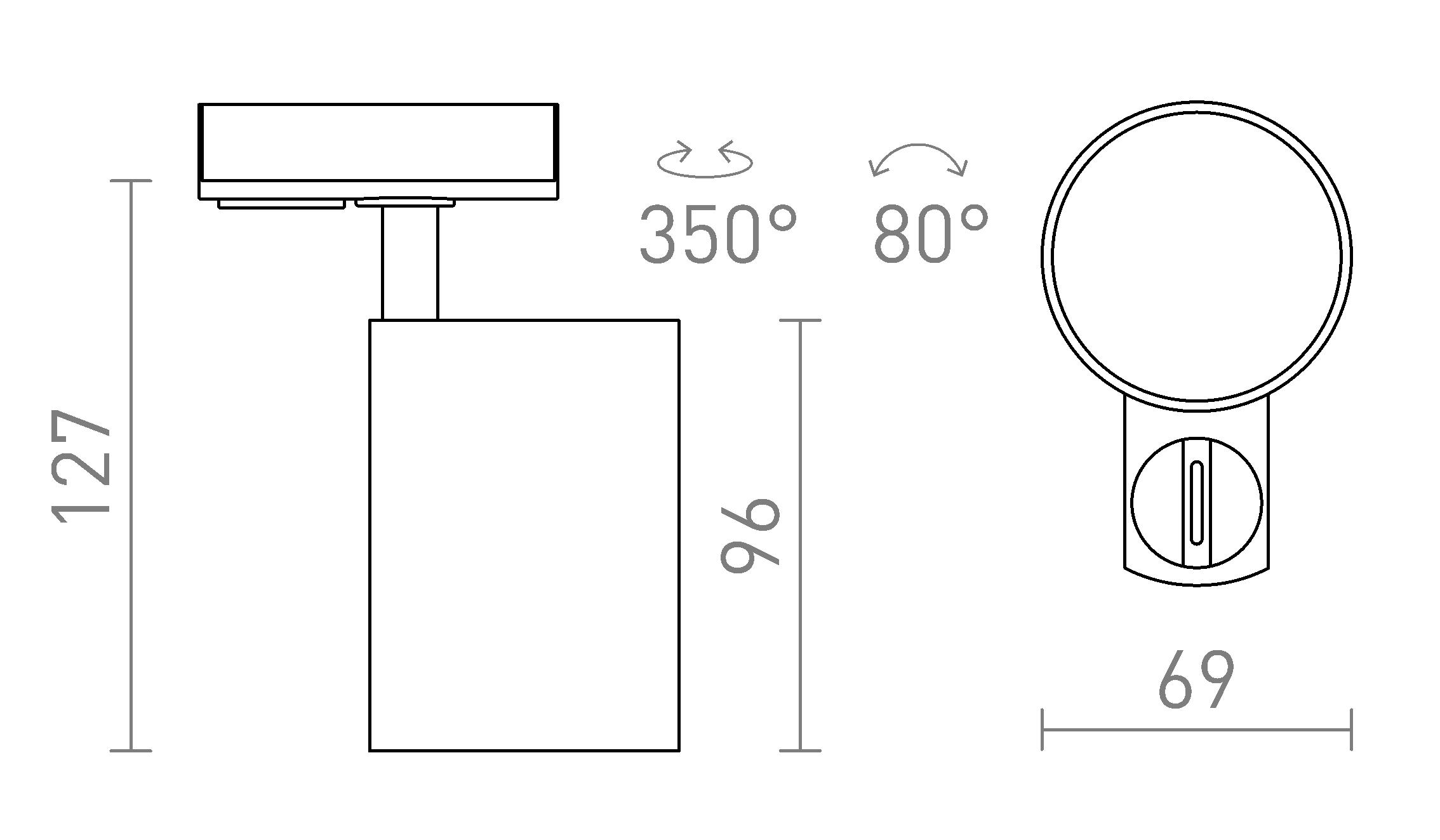 Termék vázlat – LEDRA CONNOR egyáramkörös sínre fekete/aranysárga 230V LED GU10 10W