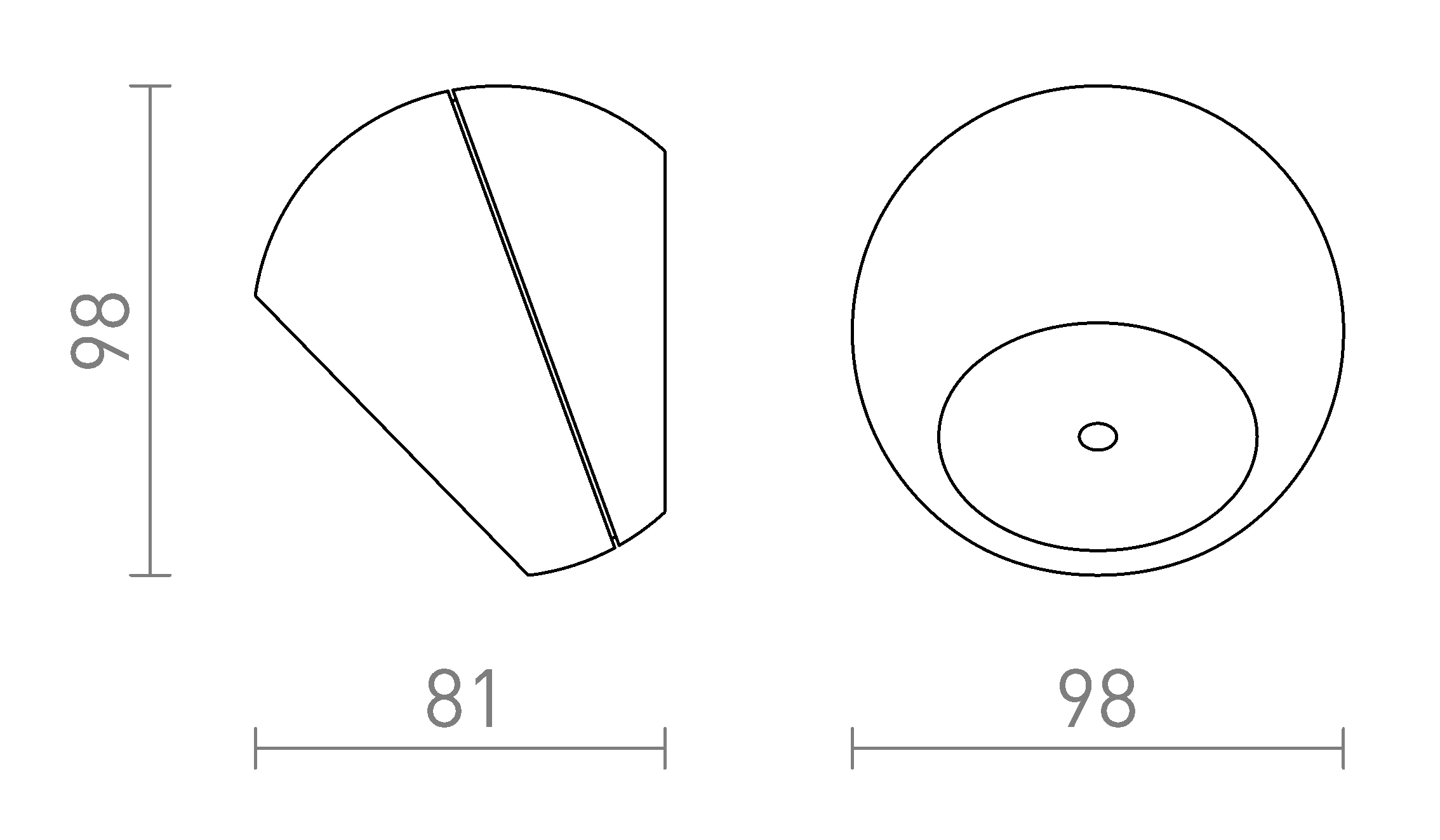 Termék vázlat – LEDRA SIV felületre szerelhető antracitszürke 230V LED 6W 120° IP54 3000K