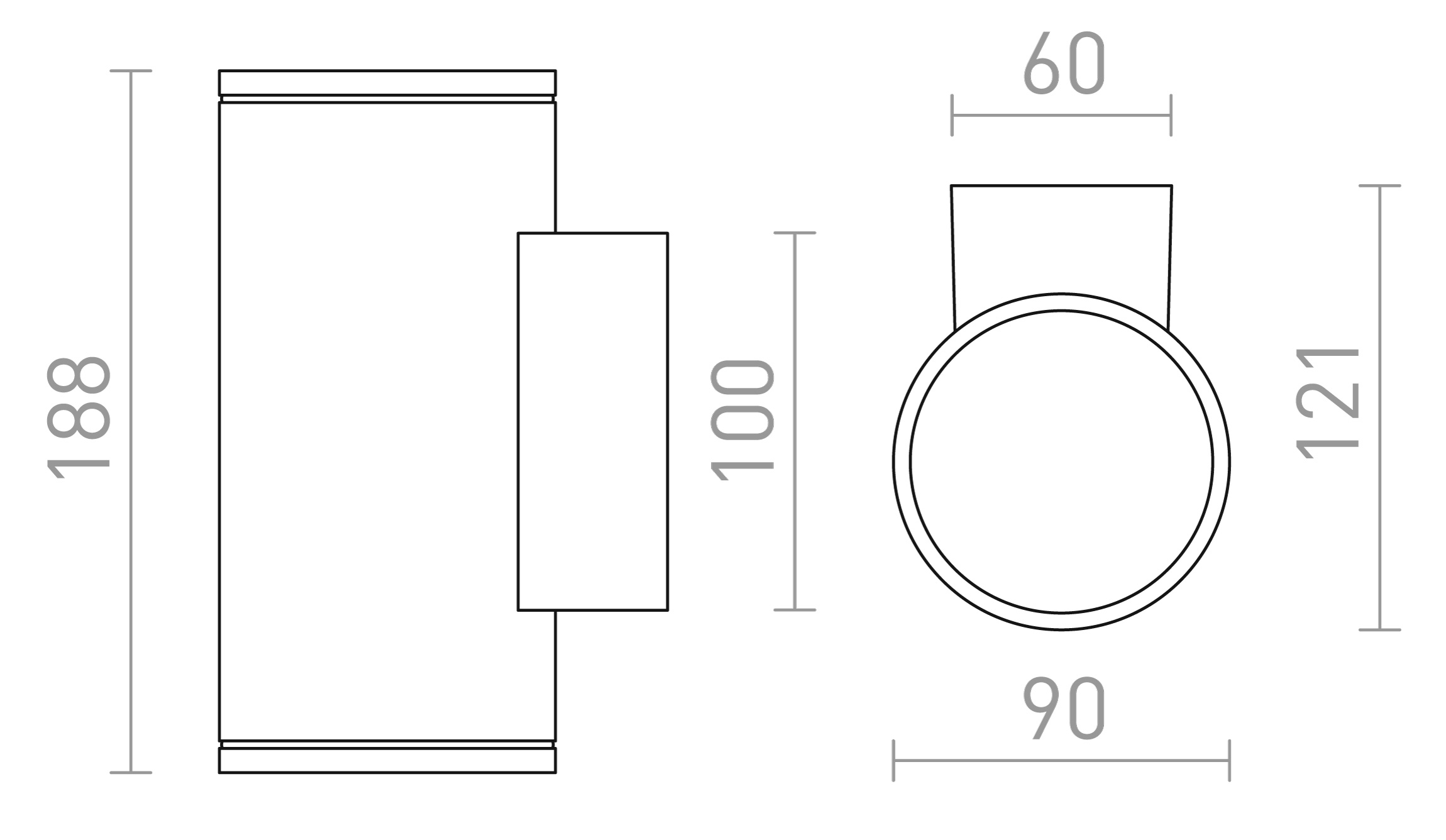 Termék vázlat – LEDRA LIZZI II fali lámpa antracit 230V LED GU10 2x8W IP54