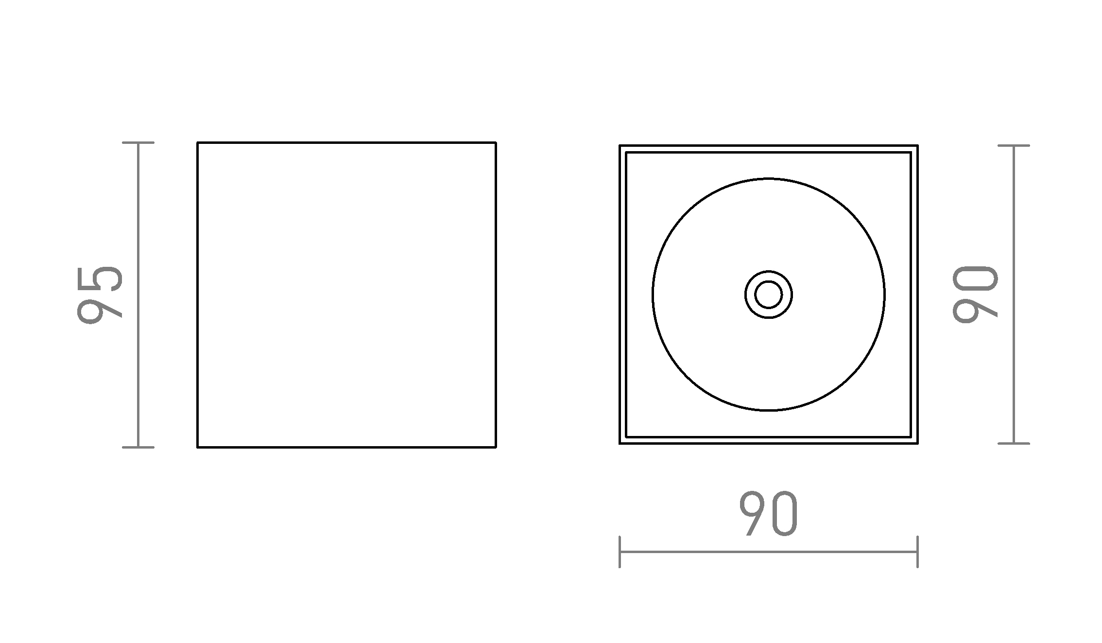 Termék vázlat – LEDRA SENZA SQ mennyezeti lámpa antracit átlátszó üveg 230V LED 6W IP65 3000K