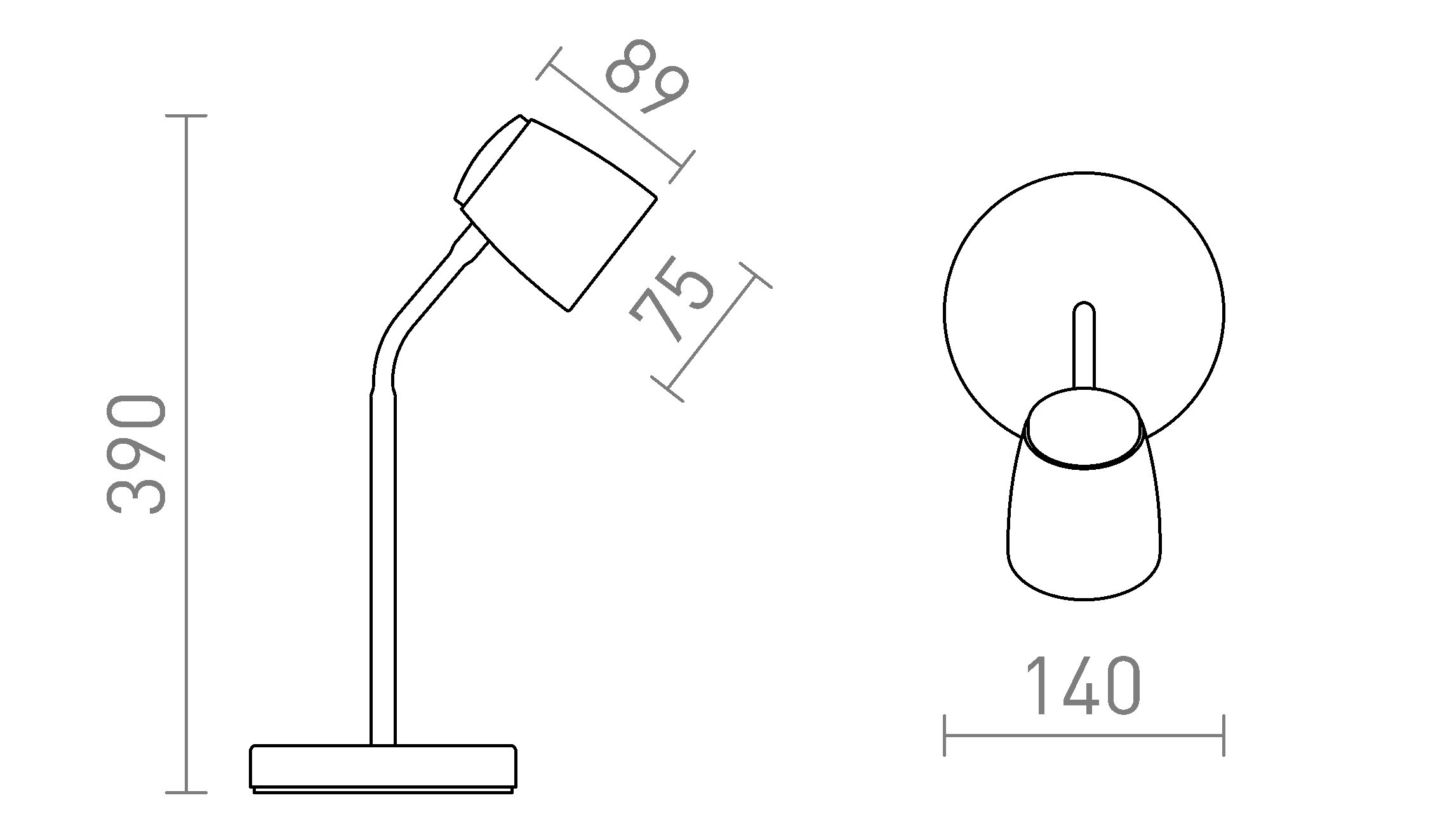 Termék vázlat – LEDRA JOLI asztali lámpa fekete 230V LED GU10 10W
