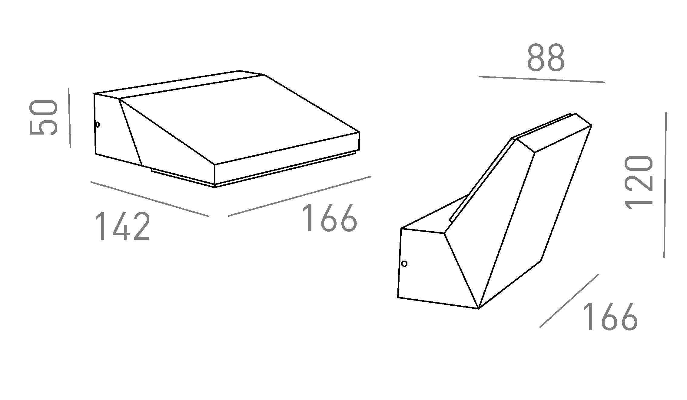 Termék vázlat – LEDRA TWIST fali lámpa antracitszürke 230V LED 12W IP65 3000K