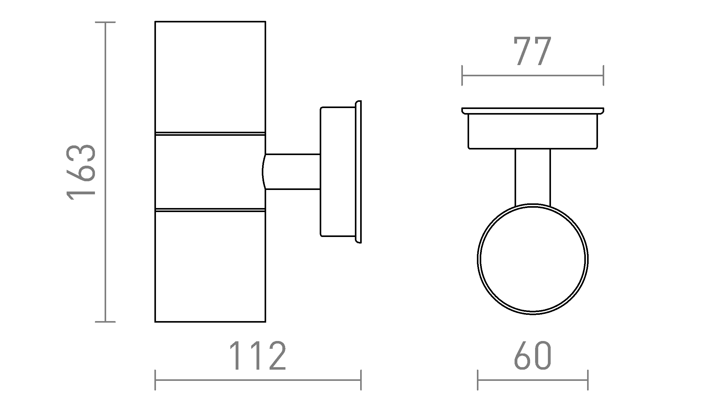 Termék vázlat – LEDRA SORANO II fali lámpa fekete műanyag 230V LED GU10 2x8W IP44