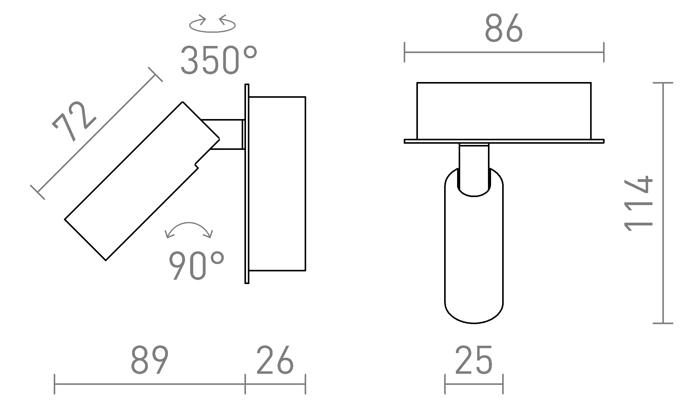 Termék vázlat – LEDRA MIG fali lámpa fekete 230V LED 3W 30° 3000K