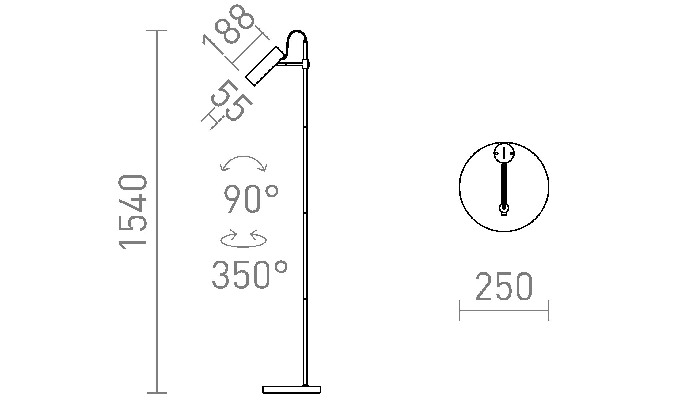 Termék vázlat – LEDRA VARIA állólámpa fekete sárgaréz 230V LED GU10 9W