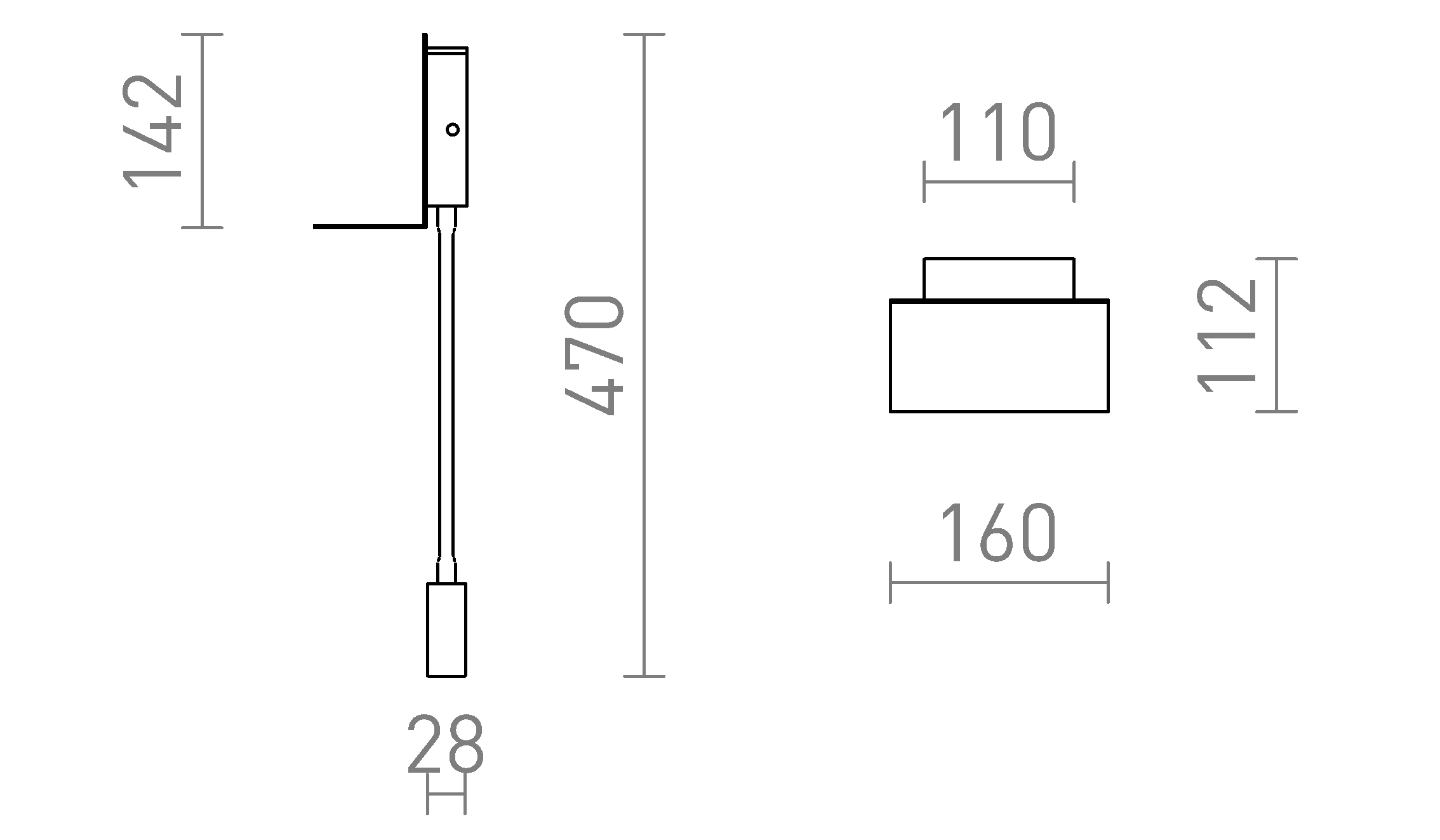Termék vázlat – LEDRA ROSTAM fali lámpa USB-vel fekete 230V LED 2x3W 3000K