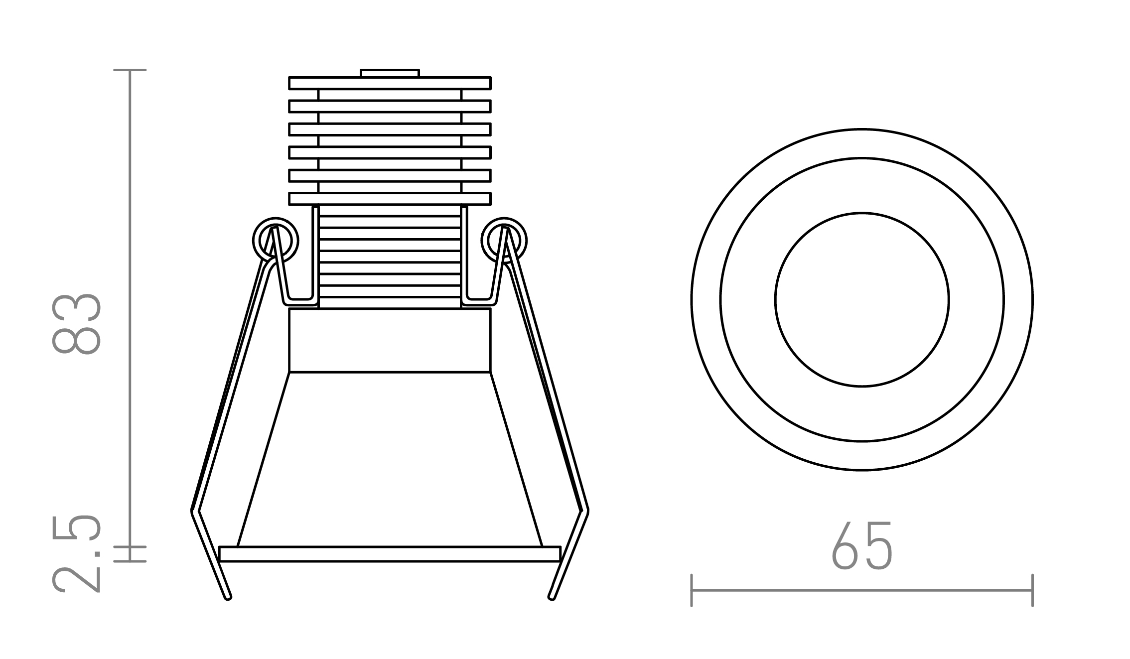 Termék vázlat – LEDRA OWEN DIMM süllyesztett lámpa fekete 230V LED 7W 45° IP54 3000K - 1800K
