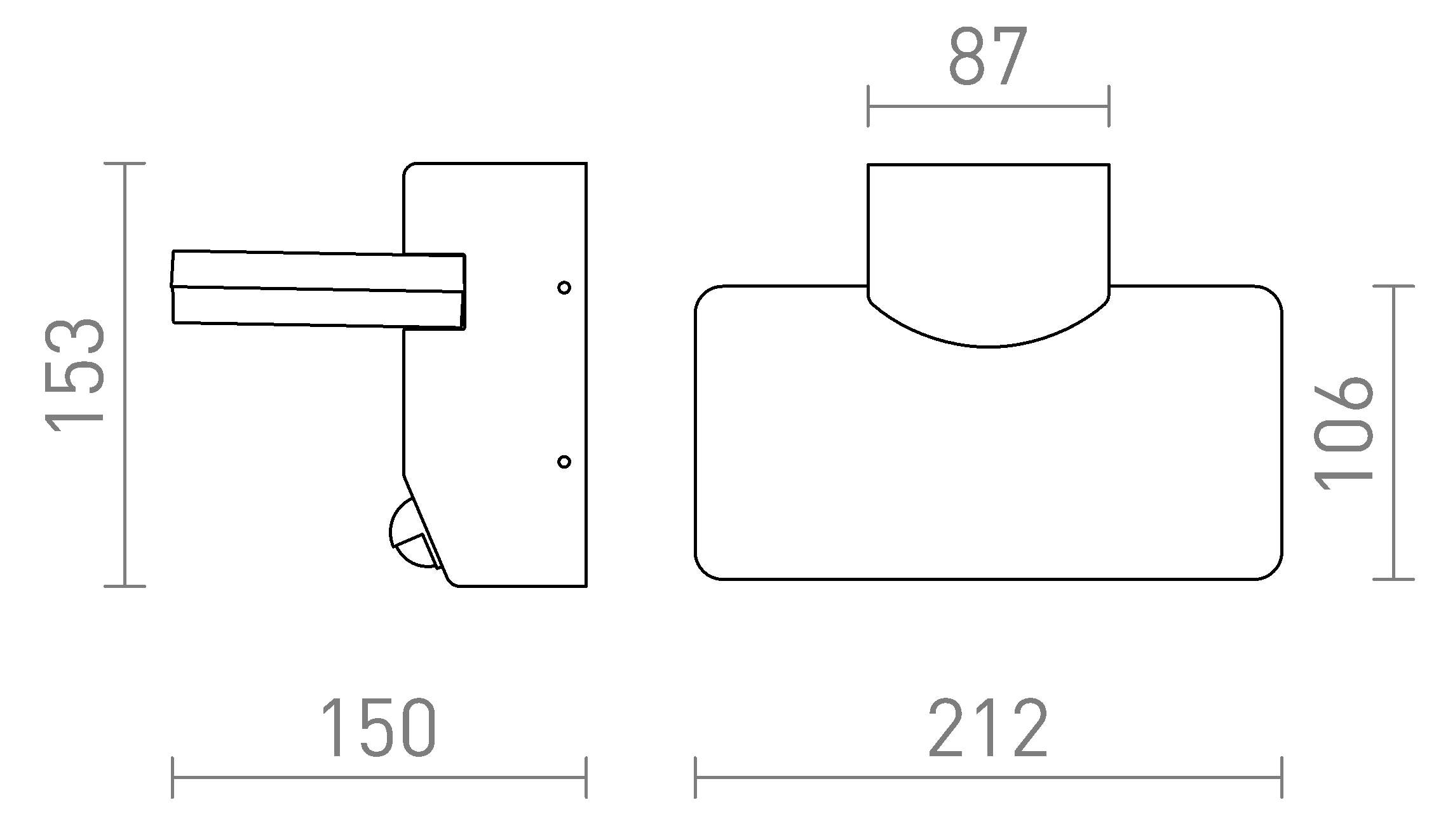 Termék vázlat – LEDRA RINA PIR fali lámpa antracitszürke 230V LED 12W IP65 3000K