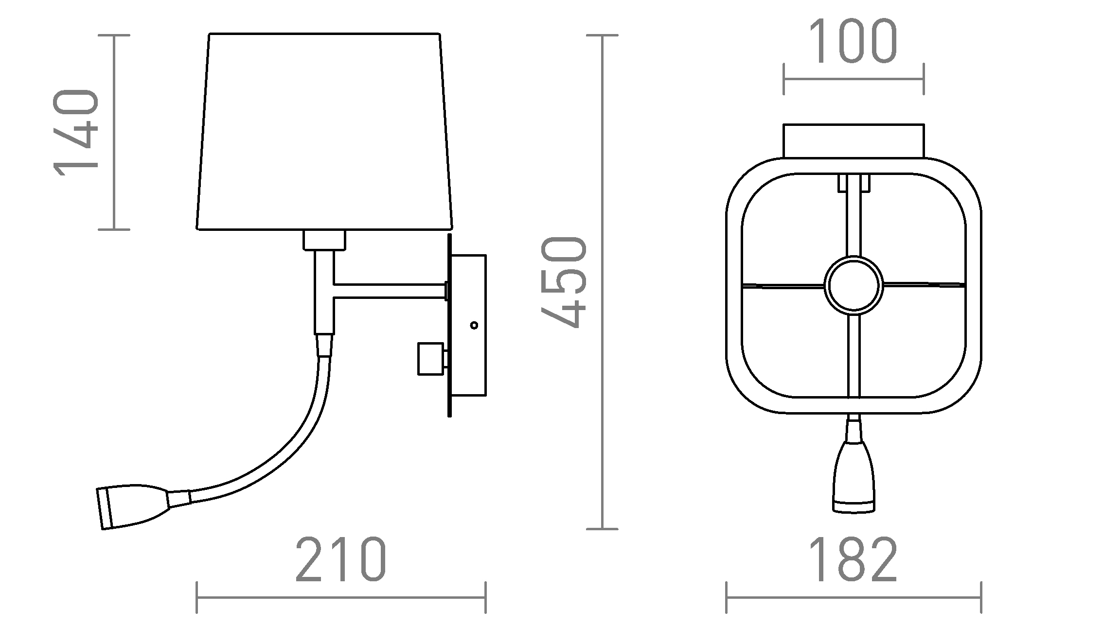 Termék vázlat – LEDRA PERTH fali lámpa LED spotlámpával fekete/fekete króm 230V LED E14 LED 7+3W 30° 3000K