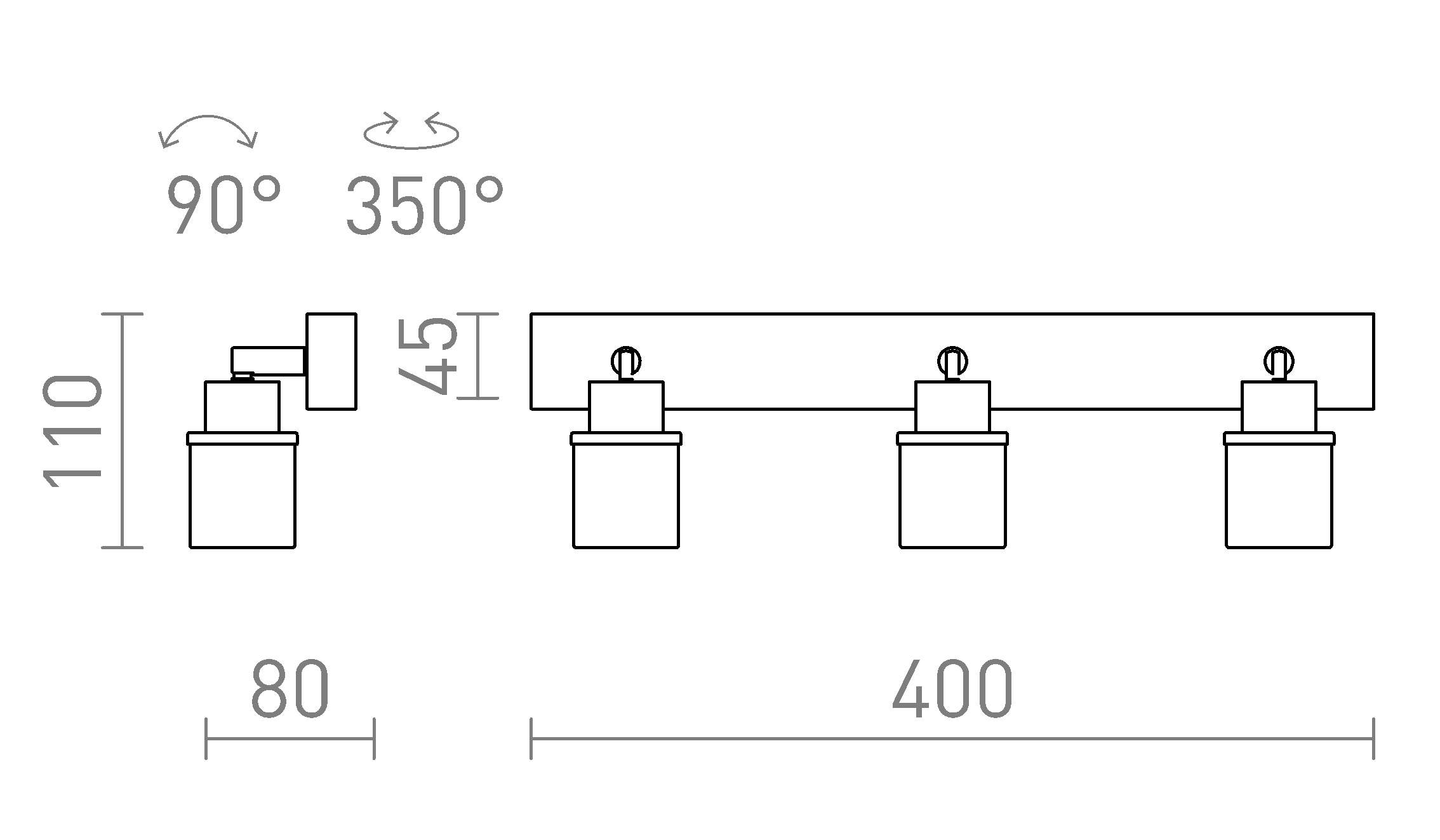 Termék vázlat – LEDRA LINN III felületre szerelhető opálüveg/króm 230V LED G9 3x3W IP44