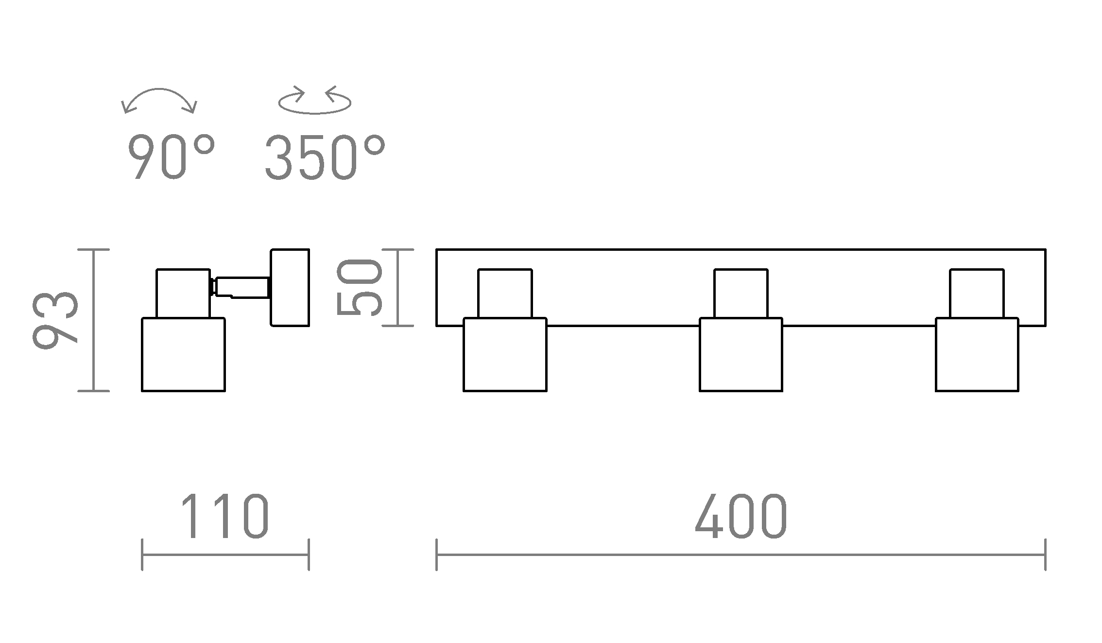 Termék vázlat – LEDRA VALTO III felületre szerelhető króm 230V GU10 LED 3x5W IP44
