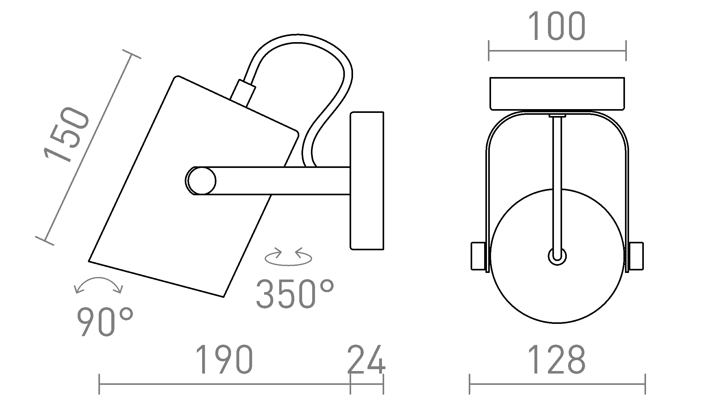 Termék vázlat – LEDRA HAREN felületre szerelhető réz/fekete 230V LED E27 15W