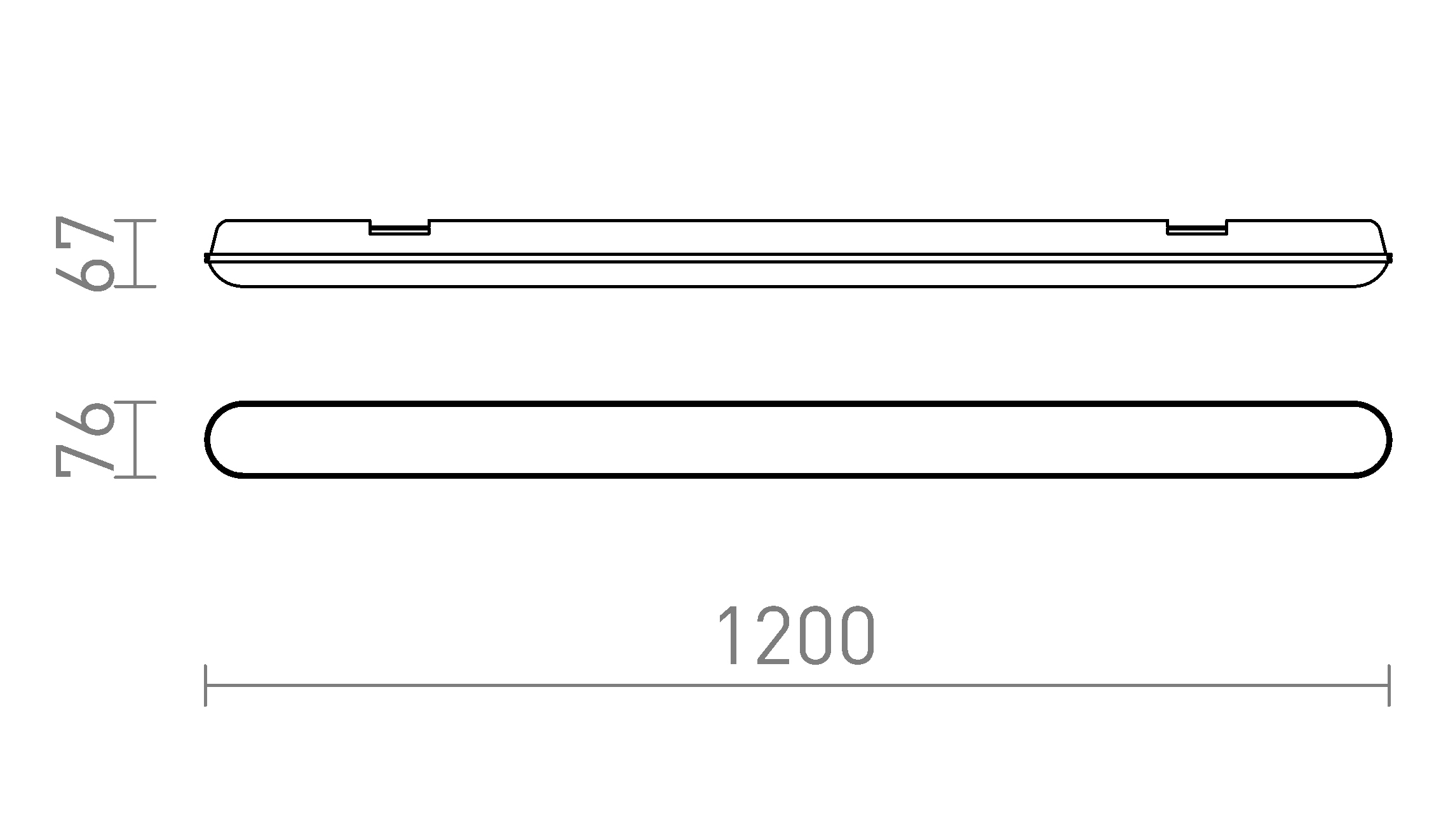 Termék vázlat – LEDRA TRIDENT PRO 120 lámpatest szürke matt akrilát 230V LED 40W IP65 4000K
