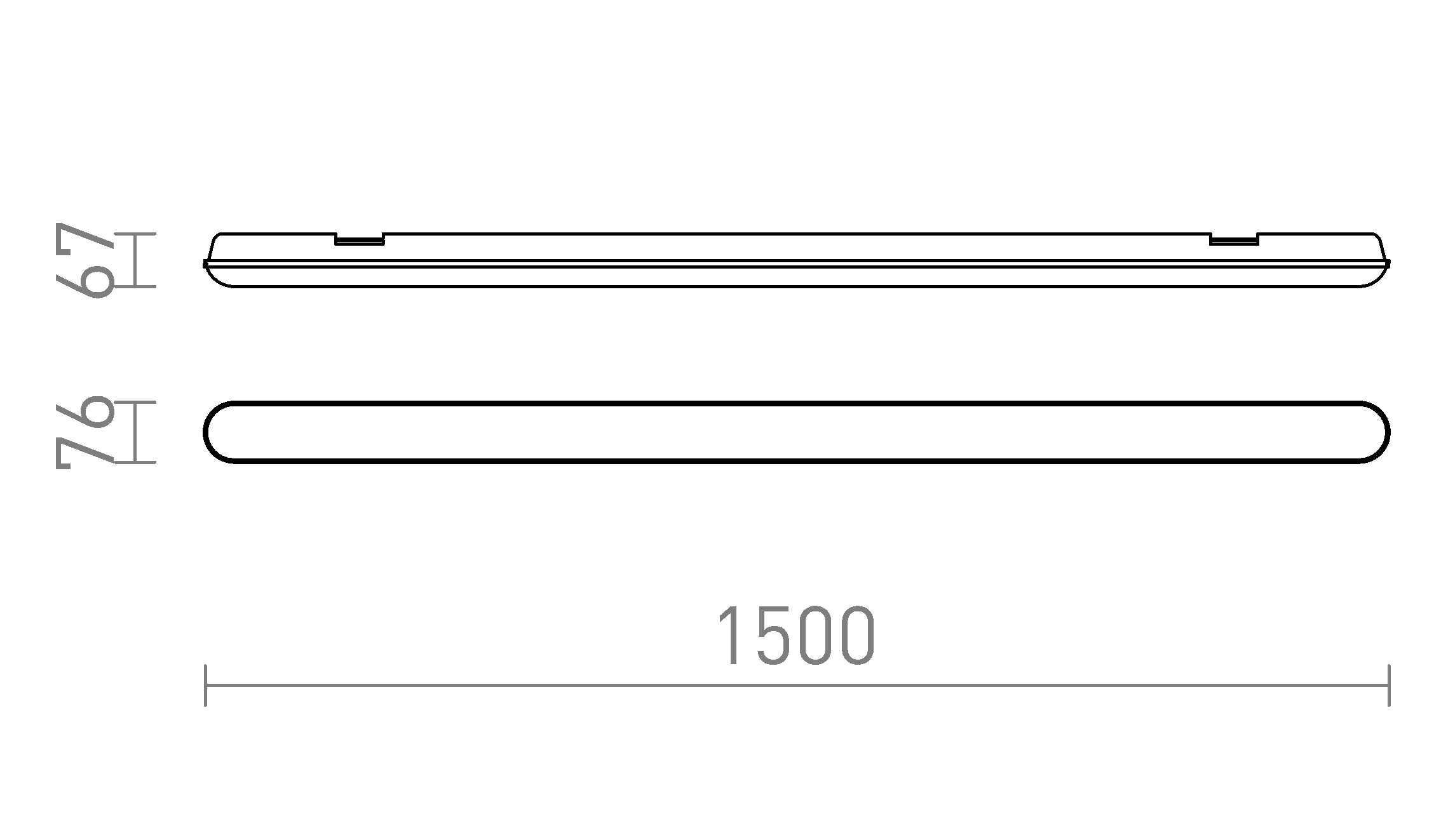 Termék vázlat – LEDRA TRIDENT PRO 150 lámpatest szürke matt akril 230V LED 60W IP65 4000K