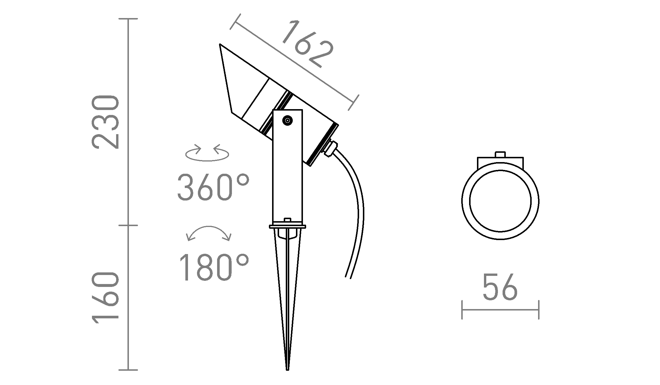 Termék vázlat – LEDRA LORCA leszúrható antracit 230V LED 5W IP65 3000K