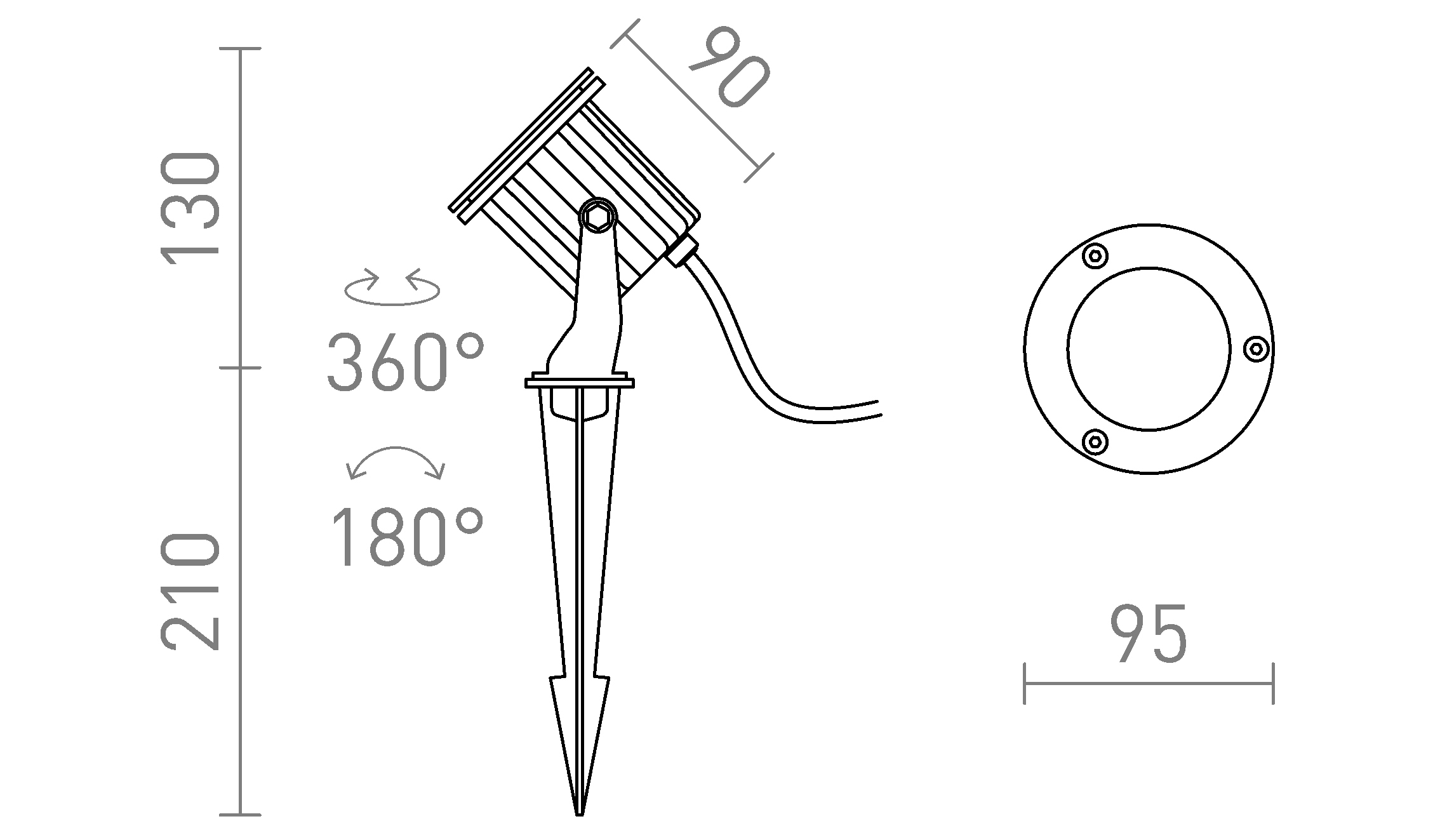 Termék vázlat – LEDRA BLUESTAR leszúrható antracit 230V LED GU10 8W IP65