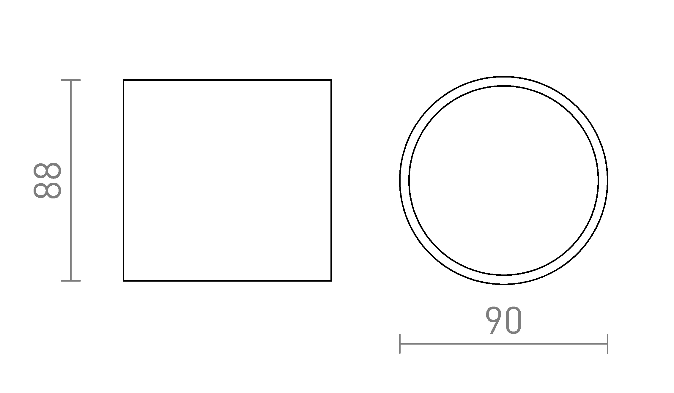 Termék vázlat – LEDRA SENZA R mennyezeti lámpa antracit átlátszó üveg 230V LED 6W IP65 3000K