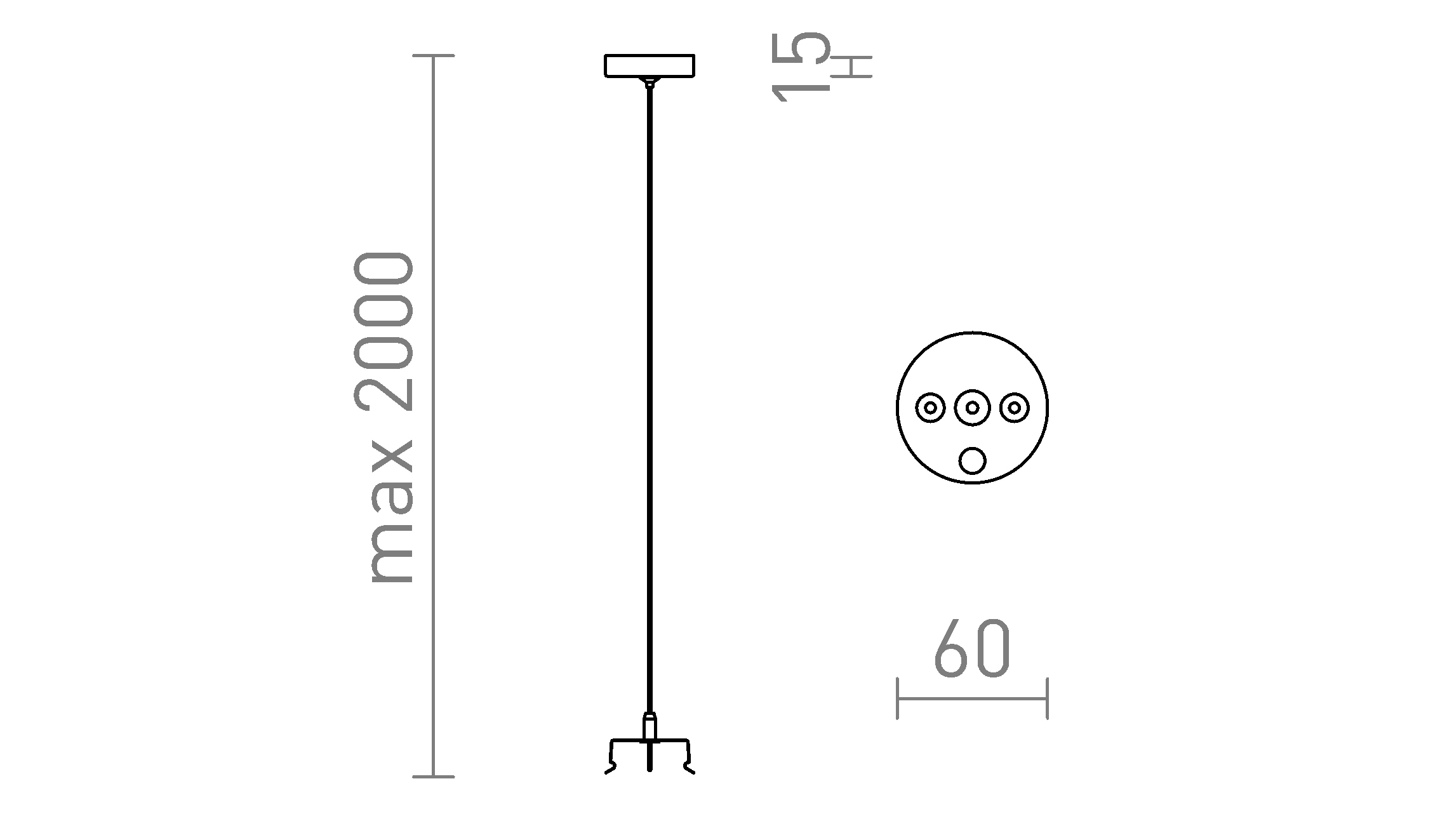 Termék vázlat – LEDRA TRIDENT PRO függesztő készlet 2 db fekete