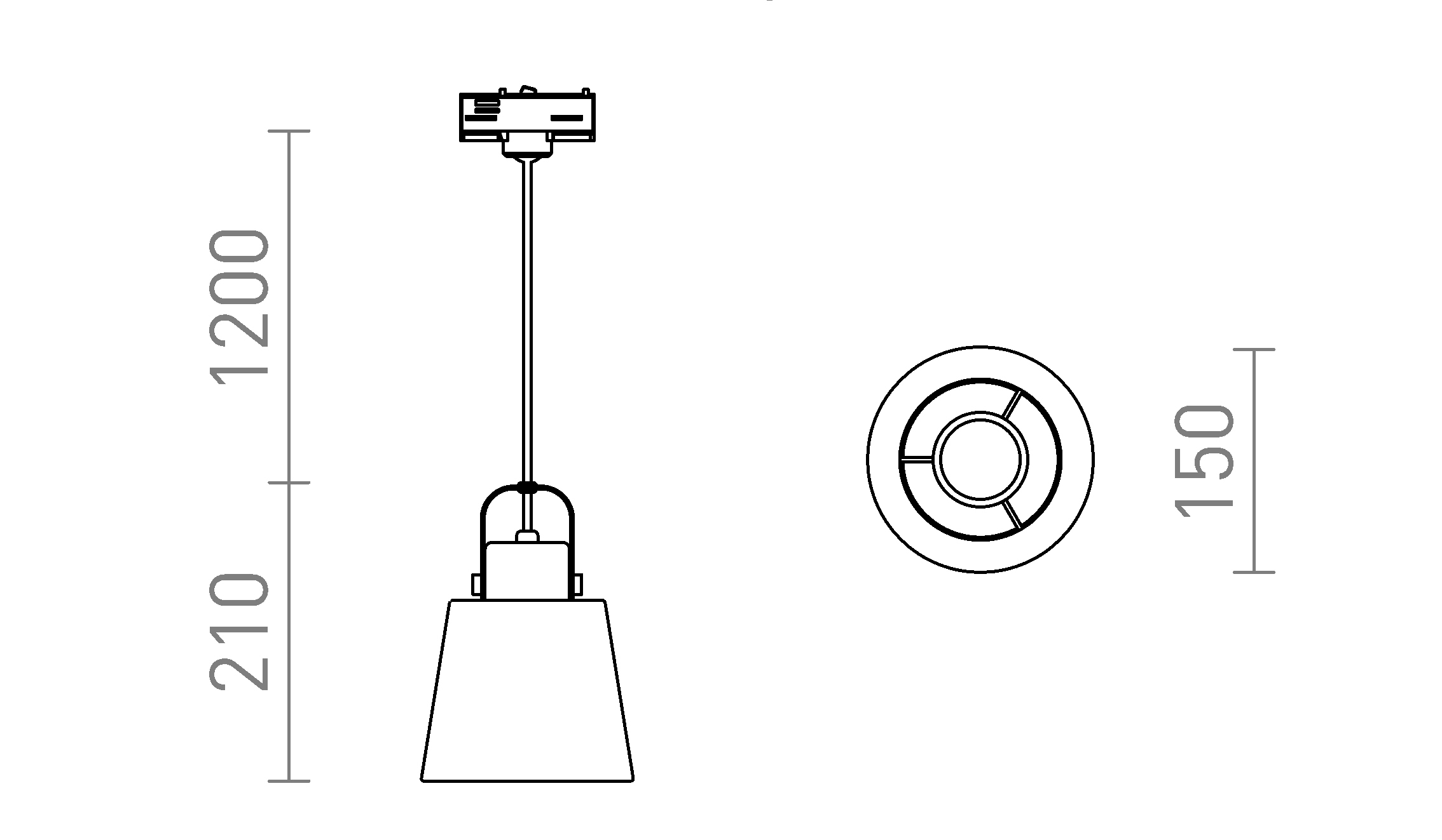 Termék vázlat – LEDRA CHOUPETTE háromáramkörös sínre feketésszürke textil/fa 230V LED E27 11W