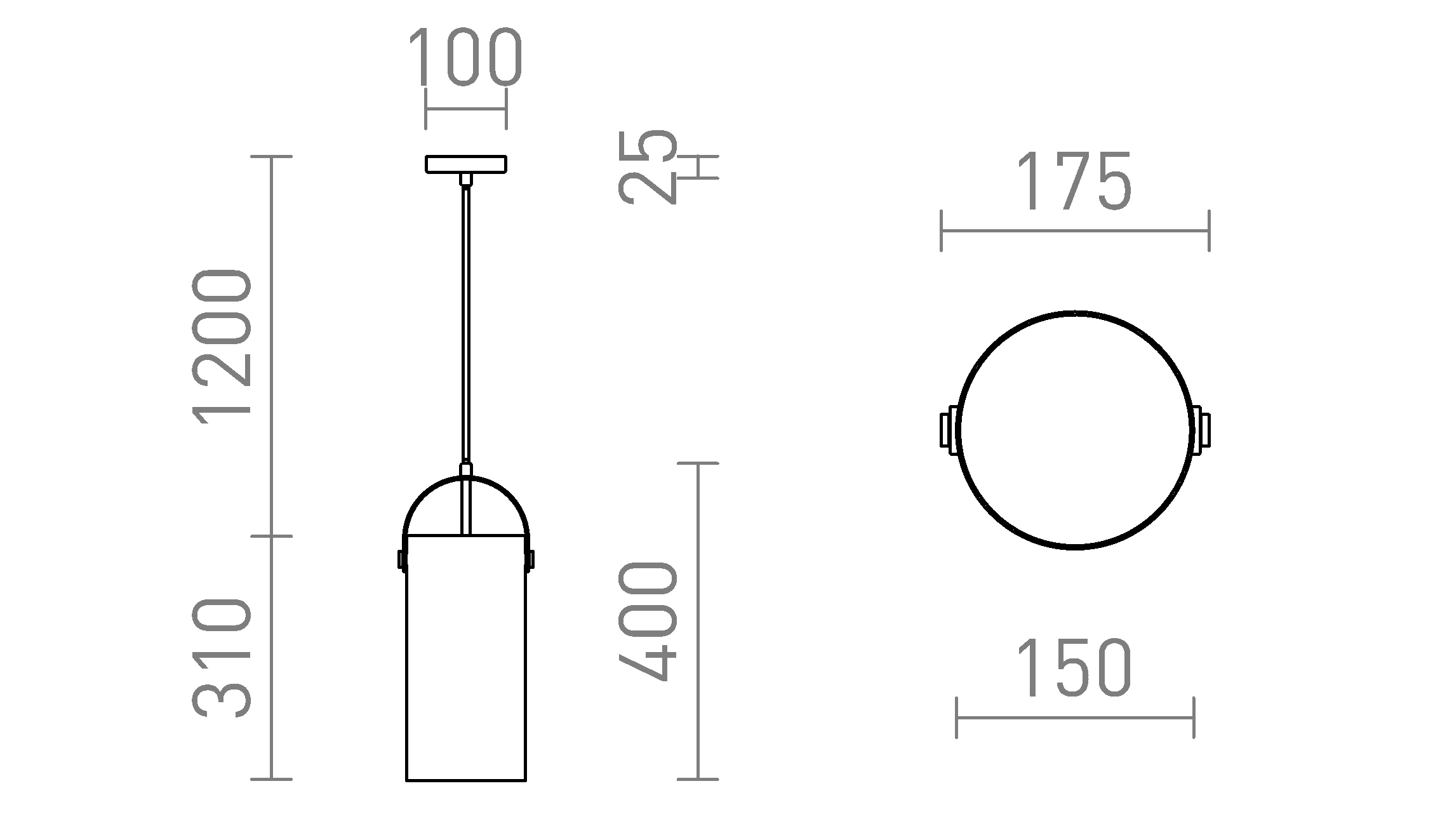 Termék vázlat – LEDRA JULIETTA 31 függőlámpa opálüveg/fekete 230V LED E27 15W