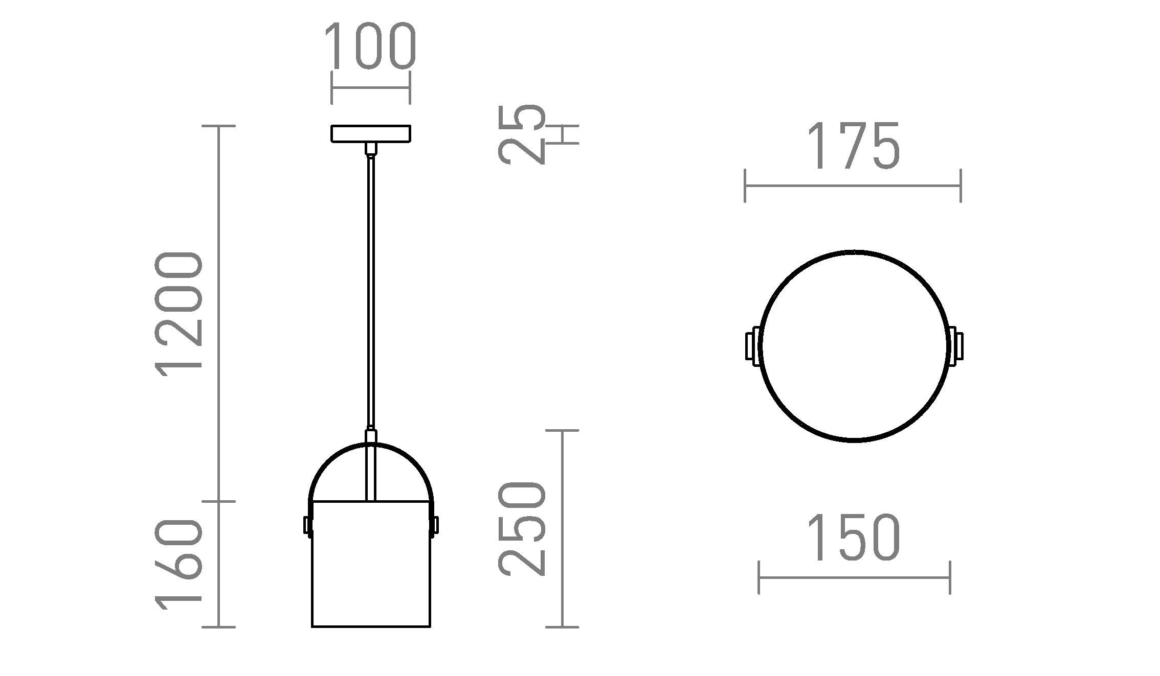 Termék vázlat – LEDRA JULIETTA 16 függőlámpa opálüveg/fekete 230V LED E27 15W