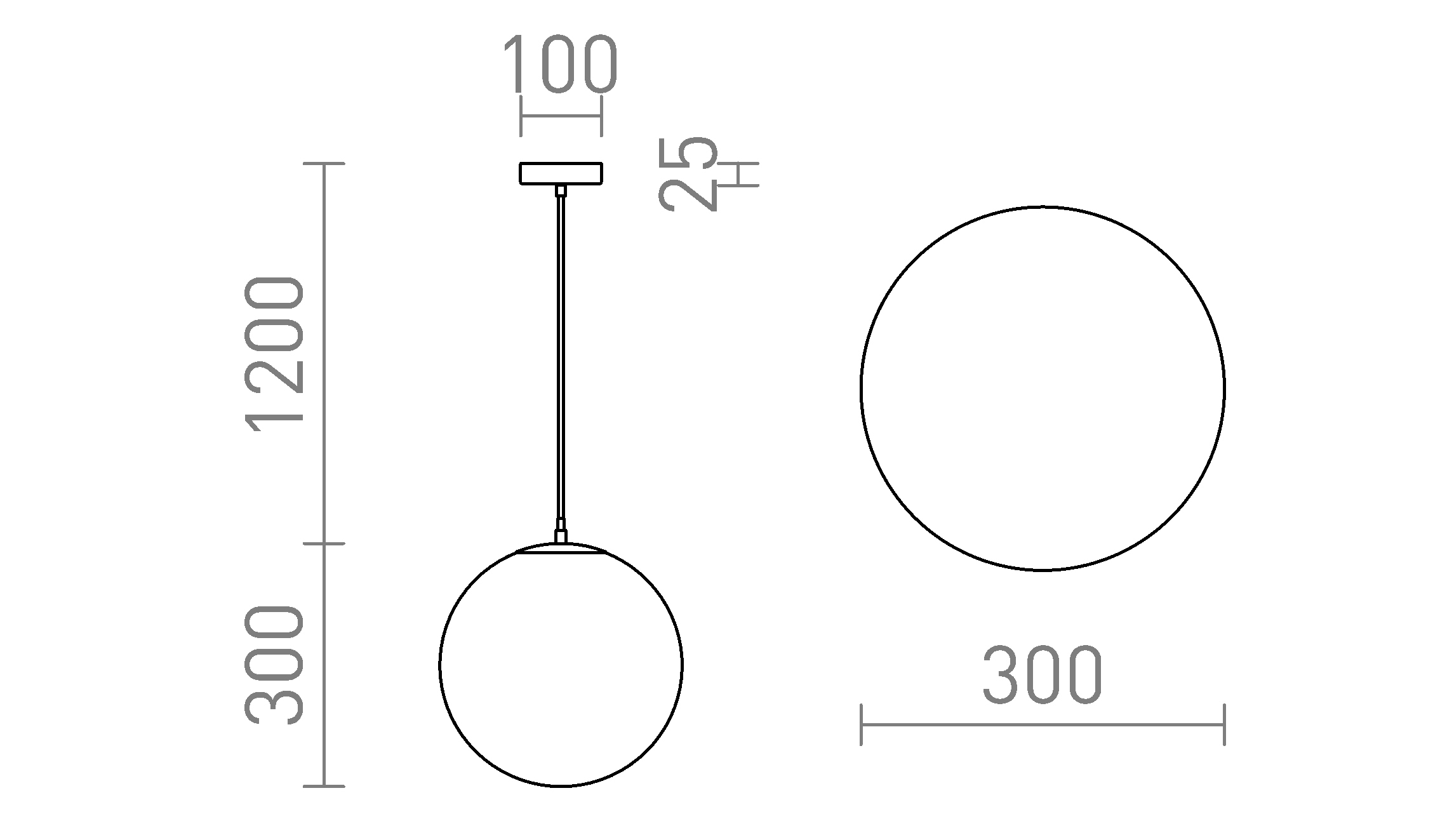Termék vázlat – LEDRA LUNA 30 függőlámpa opálüveg/króm 230V LED E27 15W
