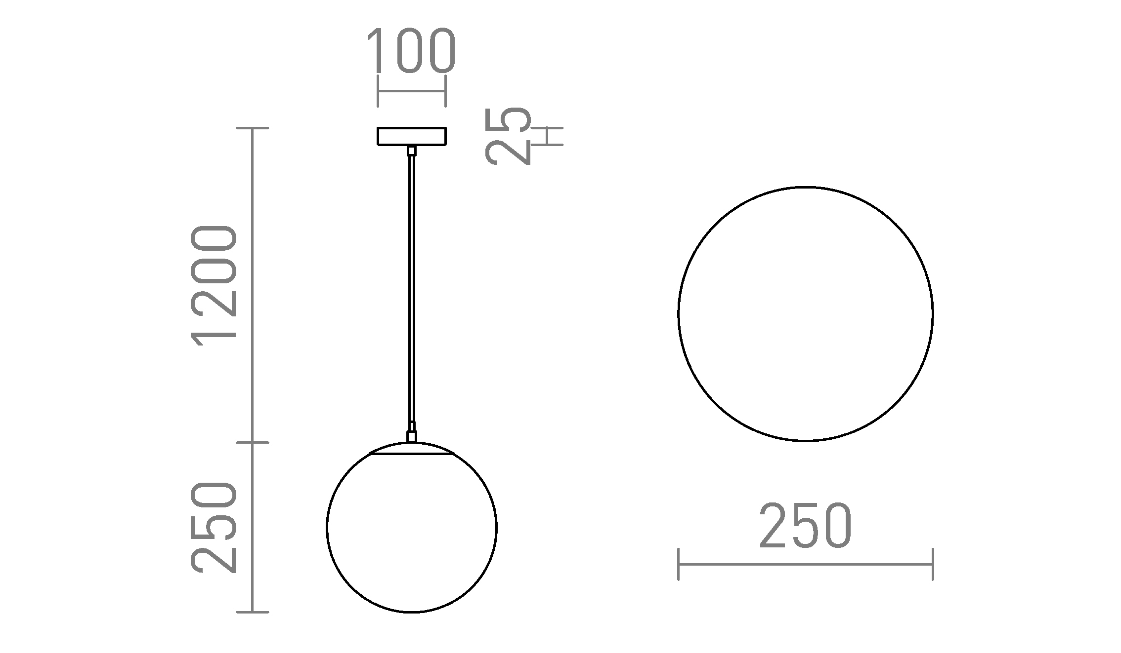 Termék vázlat – LEDRA LUNA 25 függőlámpa opálüveg/króm 230V LED E27 15W