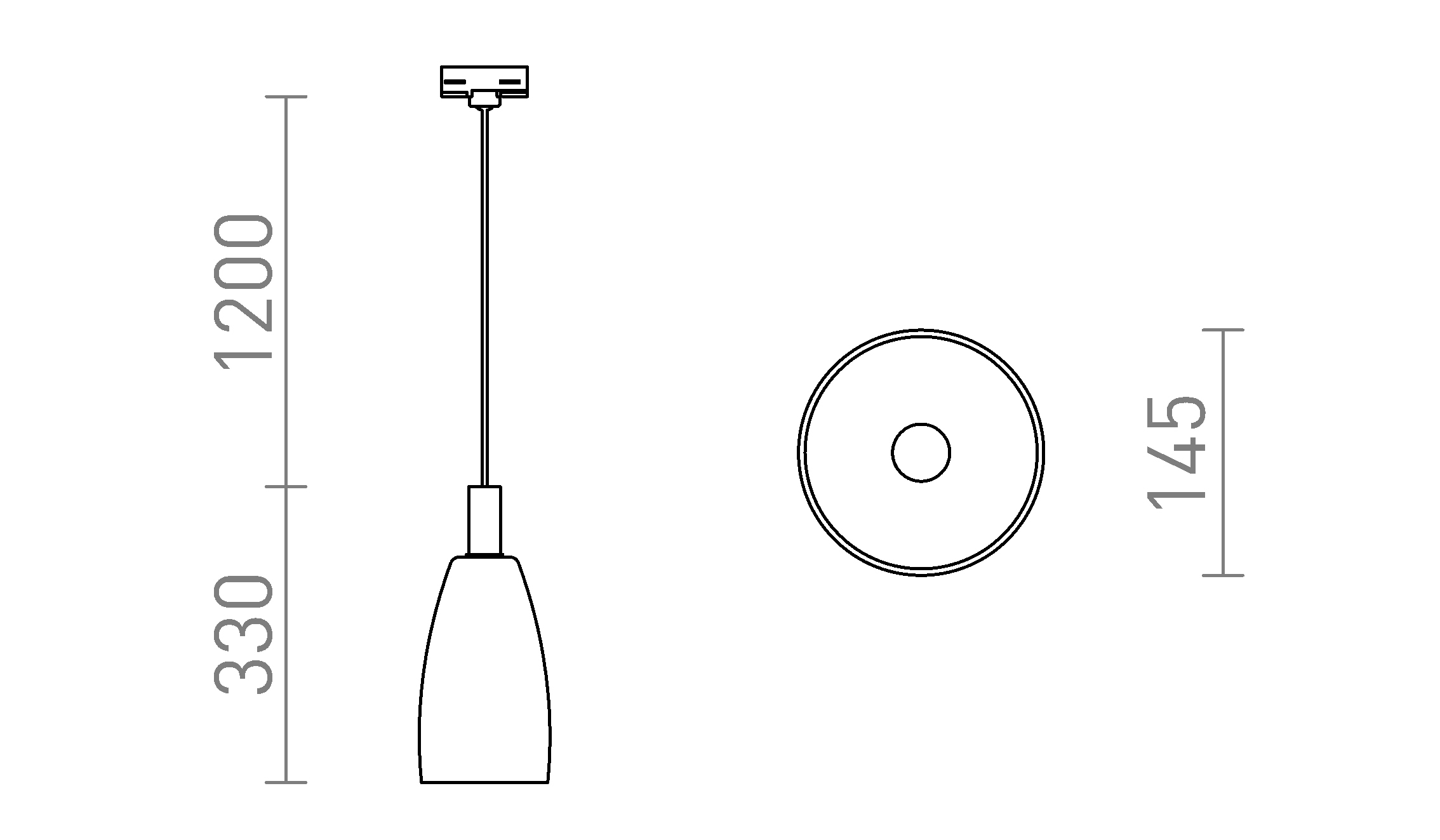 Termék vázlat – LEDRA BELLINI háromáramkörös sínre fehér átlátszó üveg 230V LED E14 15W