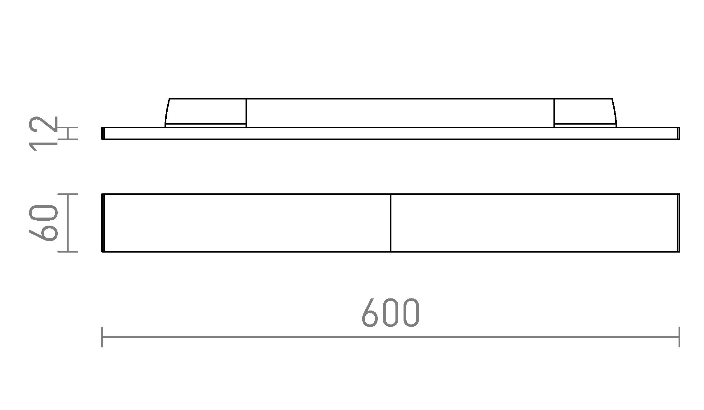 Termék vázlat – LEDRA FLATLINE 60 háromáramkörös sínre fehér 230V LED 20W 90° 3000K