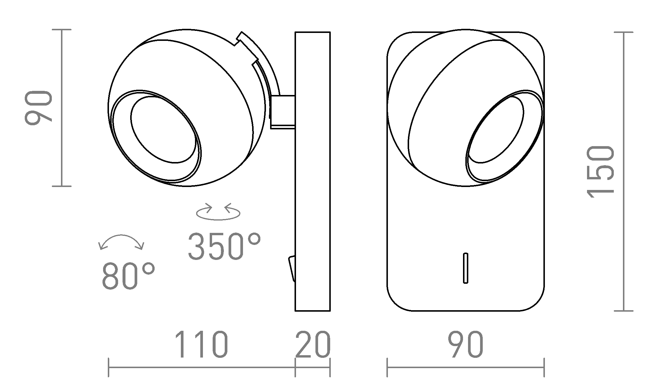 Termék vázlat – LEDRA SIENA fali lámpa fekete 230V LED GU10 9W