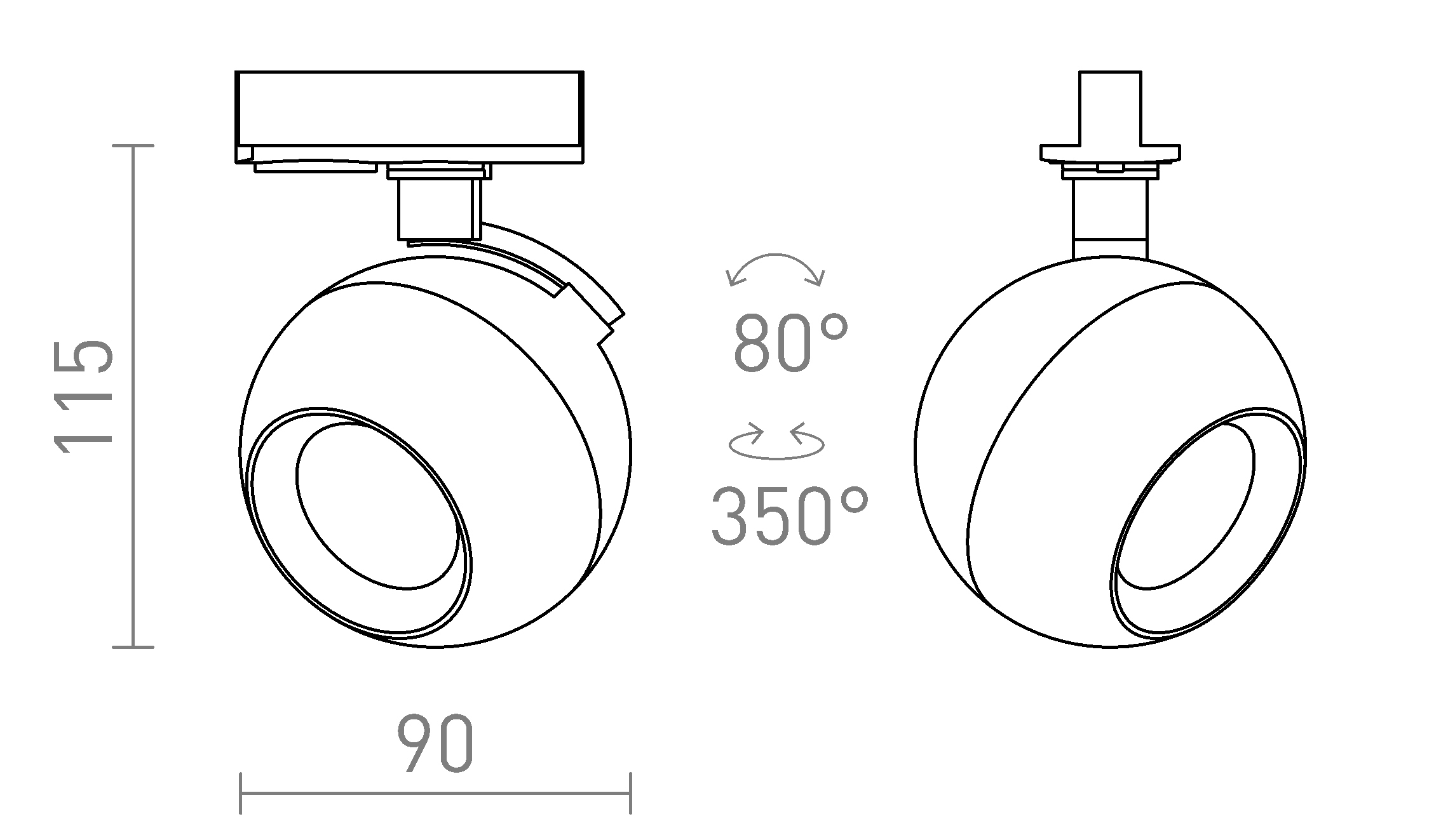 Termék vázlat – LEDRA SIENA egyáramkörös sínre fekete 230V LED GU10 9W