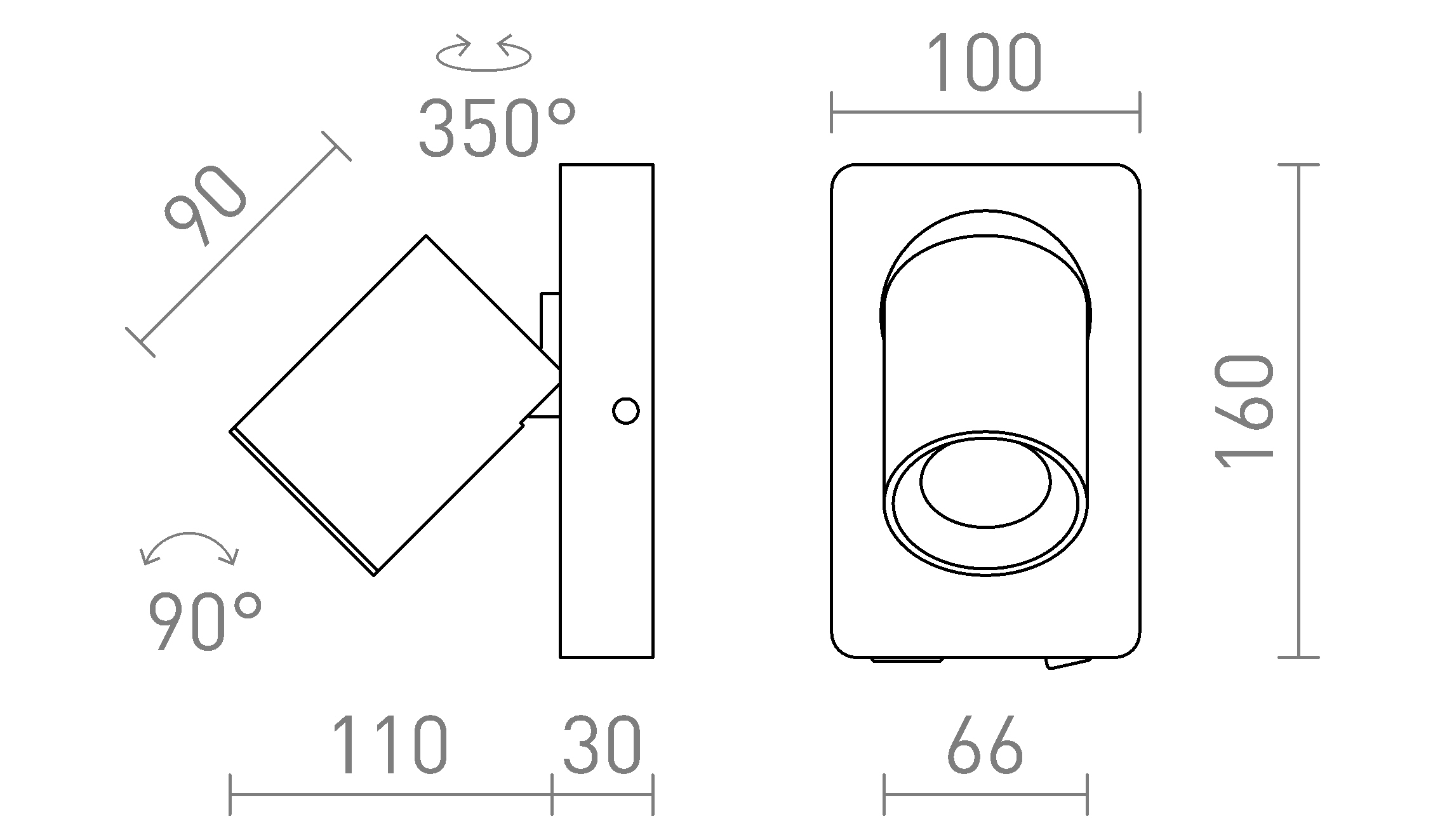 Termék vázlat – LEDRA VOLTERA USB fali lámpa fekete 230V LED GU10 9W