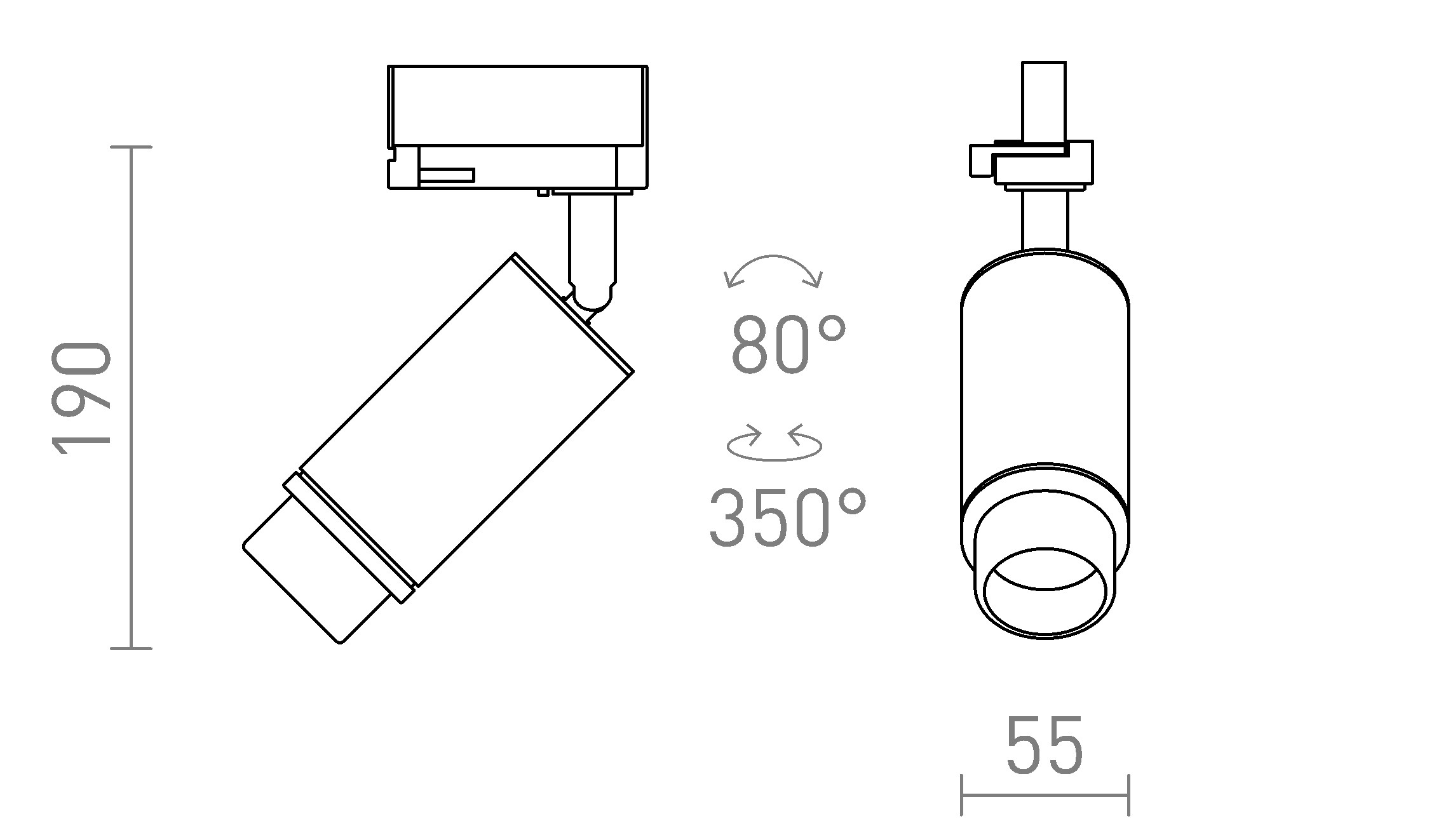 Termék vázlat – LEDRA OPTIMUS háromáramkörös sínre fekete 230V LED GU10 9W 10 50°